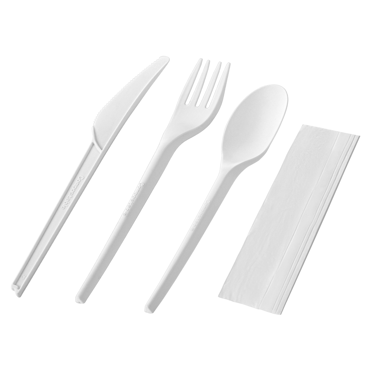 [250ct] PLA Heavy Weight Cutlery Kits (Knife, Fork,Tea Spoon,Napkin) | White - Biocean by Danube BlueBiocean