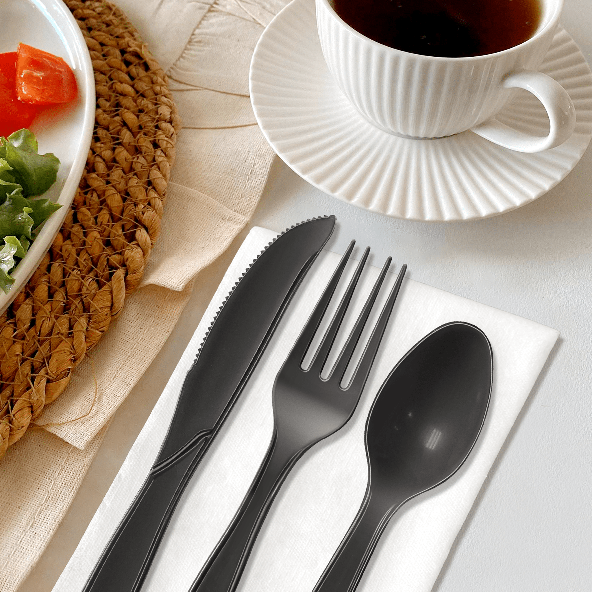 [250ct] PP Plastic Extra Heavy Weight Cutlery Kits with Salt and Pepper | Black - Biocean by Danube BlueBiocean