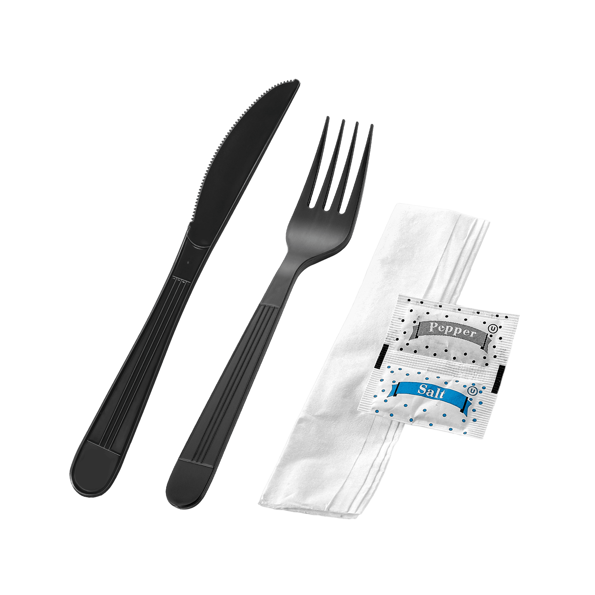 [250ct] PP Plastic Heavy Weight Cutlery Kits(Knife, Fork, Napkin, Salt and Pepper) | Black - Biocean by Danube BlueBiocean