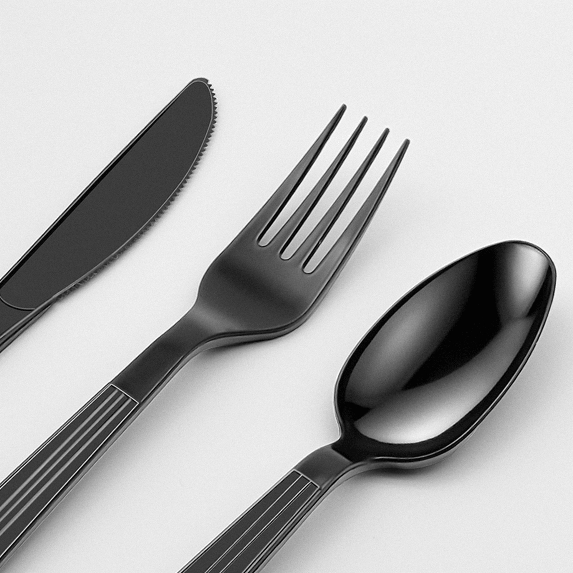 [250ct] PP Plastic Heavy Weight Cutlery Kits(Knife, Fork, Tea Spoon, Napkin) | Black - Biocean by Danube BlueBiocean