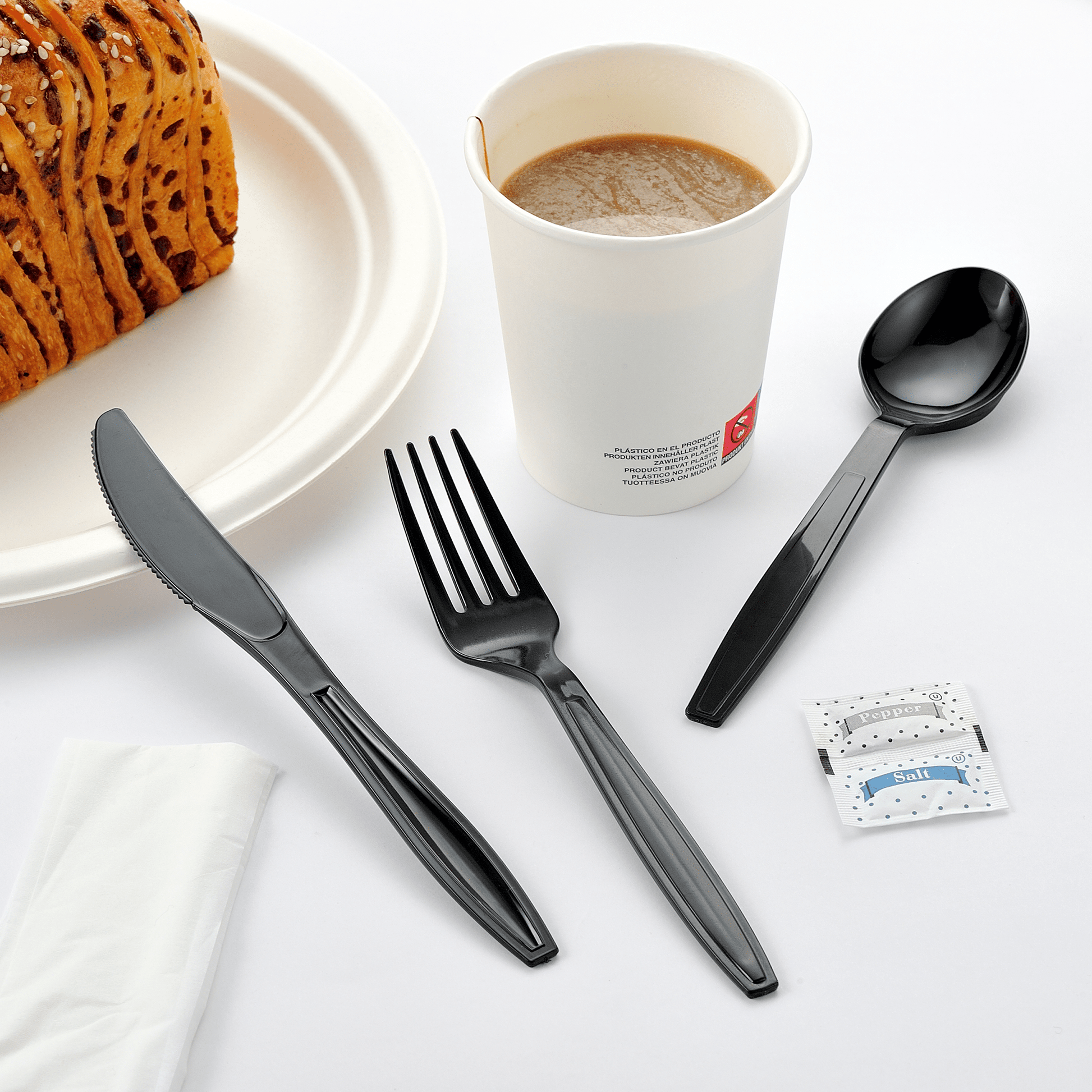 [250ct] PS Plastic Heavy Weight Cutlery Kits with Salt and Pepper | Black - Biocean by Danube BlueBiocean