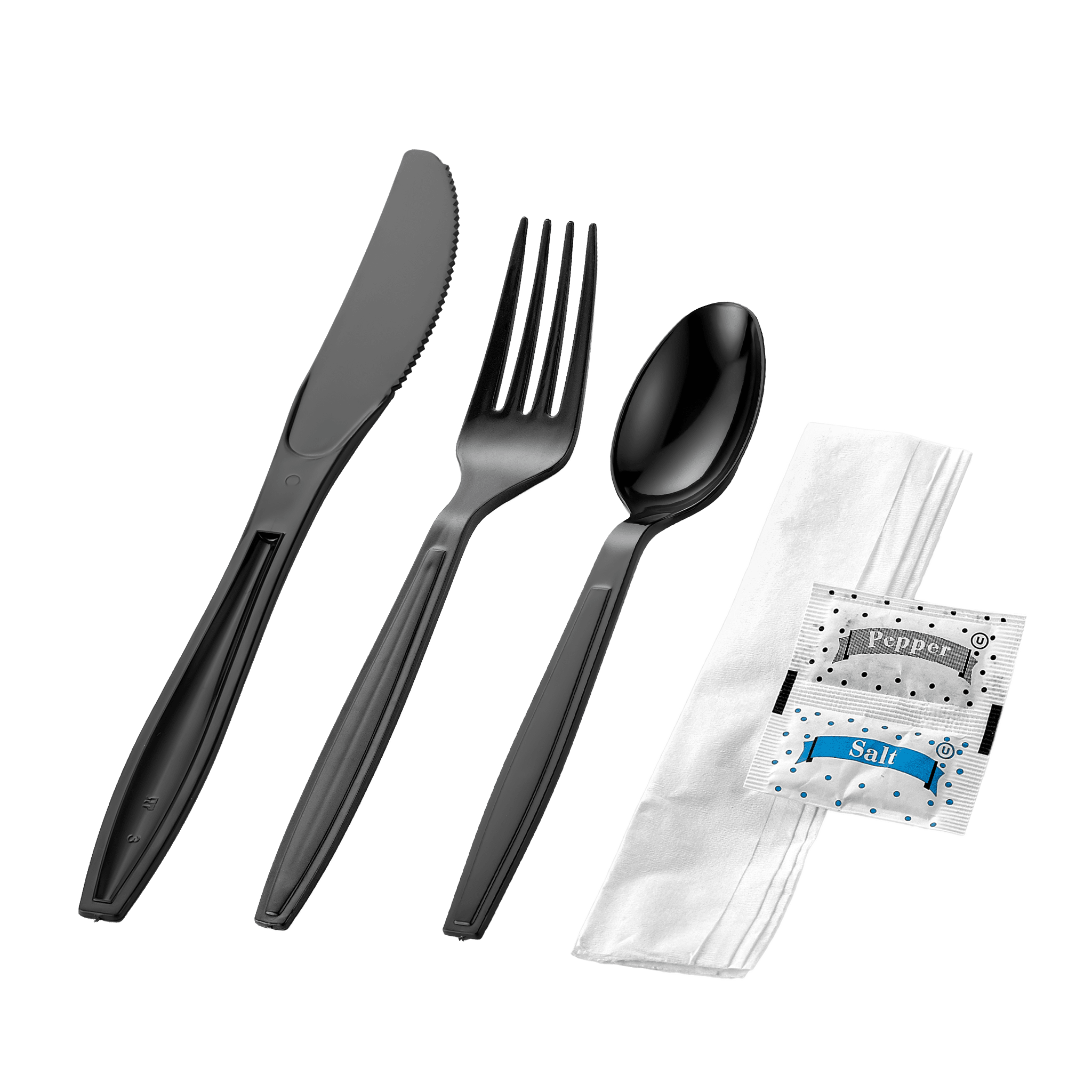 [250ct] PS Plastic Heavy Weight Cutlery Kits with Salt and Pepper | Black - Biocean by Danube BlueBiocean
