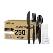 [250ct] PS Plastic Heavy Weight Texture Cutlery Kits with Salt and Pepper | Black - Biocean by Danube BlueBiocean