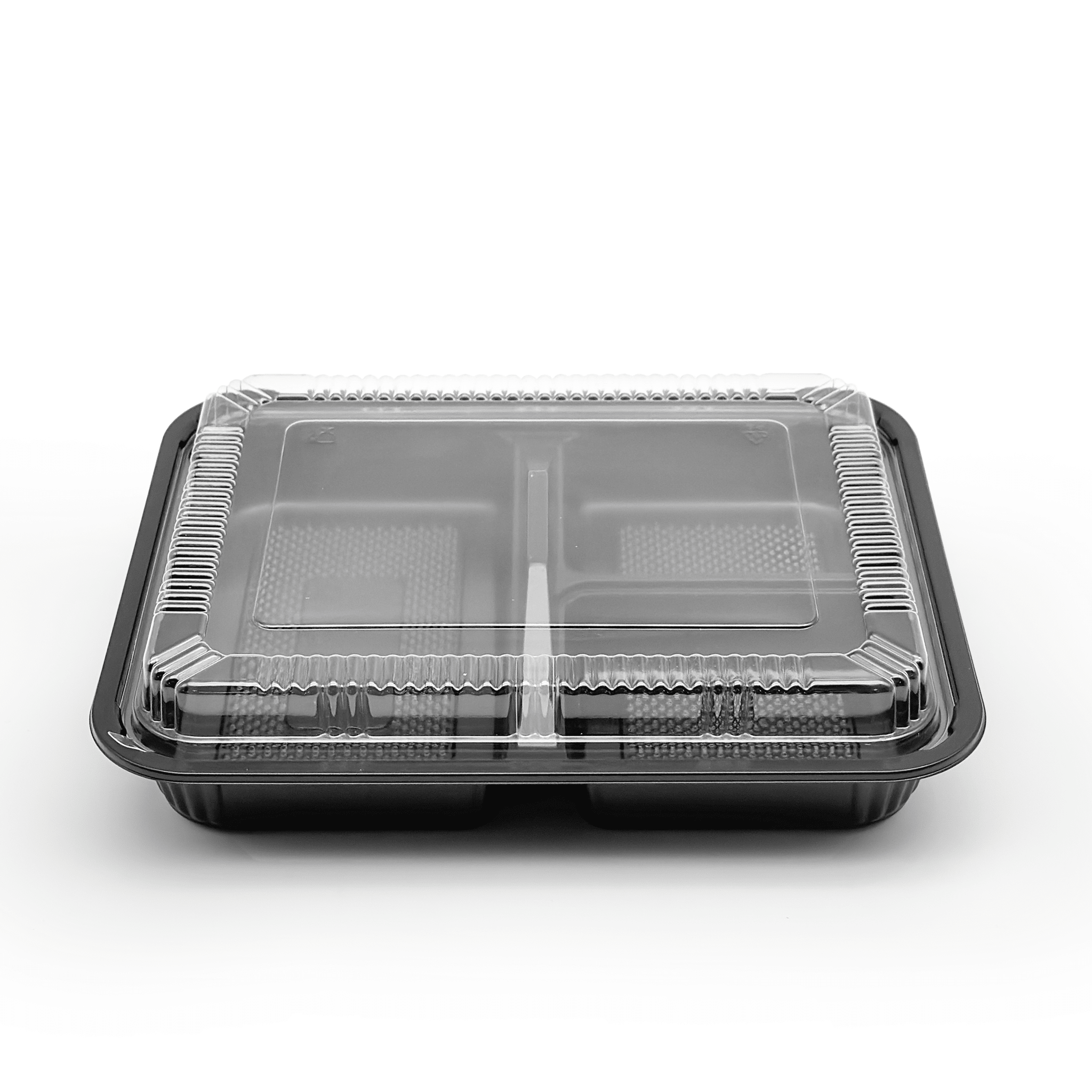 [252ct] PS Plastic 9 2/5" x 7 1/2" Bento Box with lid | 3 - compartment | Black - Biocean by Danube BlueBiocean