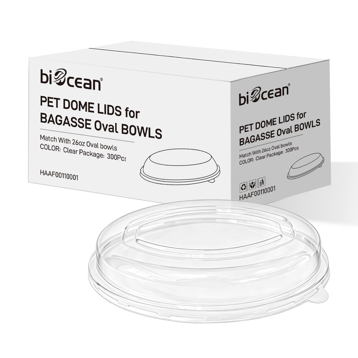 [300ct] PET Dome Lids for 26 oz. Bagasse Oval Bowls | Clear