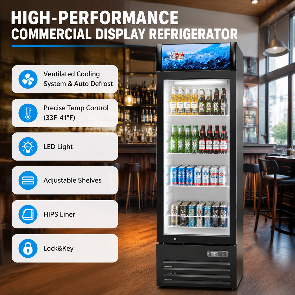 Vitlife Commercial VSC288VCW 20" 1-Glass Door Merchandiser Refrigerator w/ Canopy, 8.8 cu. ft.