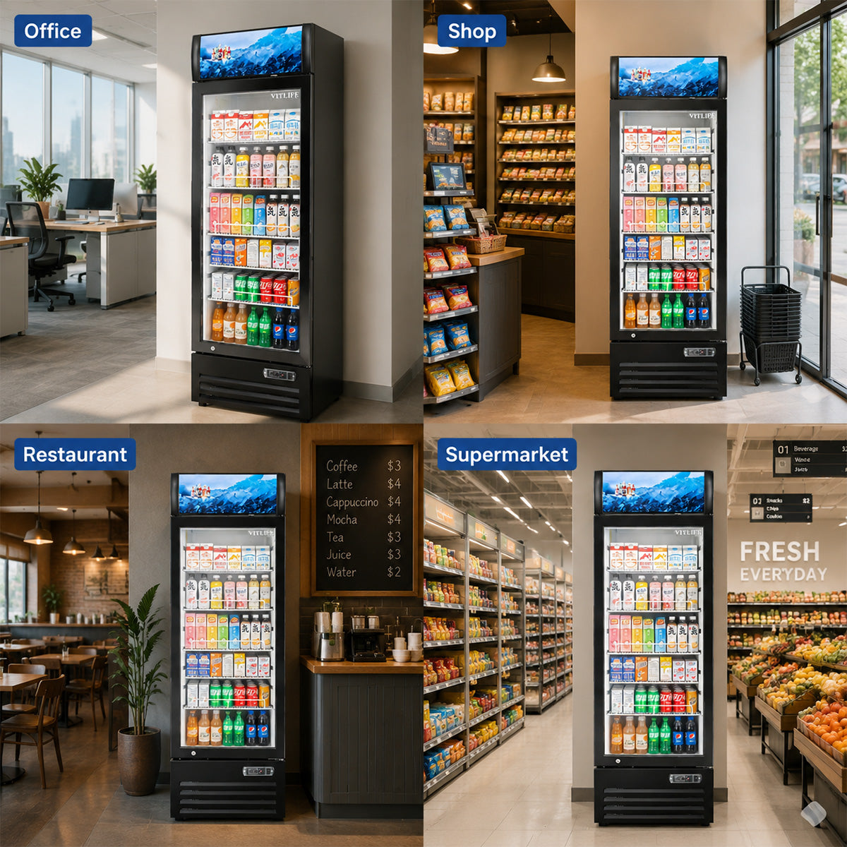 Vitlife Commercial VSC288VCW 20" 1-Glass Door Merchandiser Refrigerator w/ Canopy, 8.8 cu. ft.