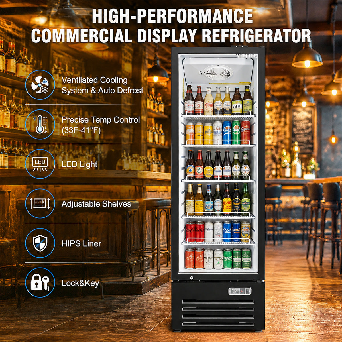 Vitlife Commercial VSC298VTW 20" 1-Glass Door Merchandiser Refrigerator, Bottom Mount, 9.1 cu. ft.