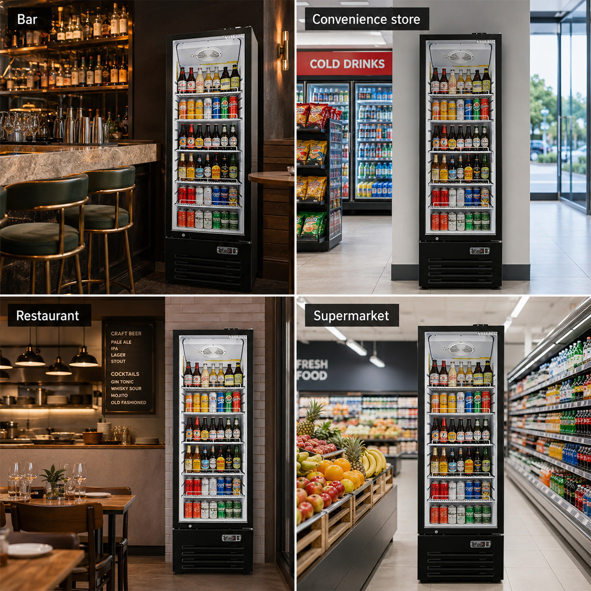 Vitlife Commercial VSC298VTW 20" 1-Glass Door Merchandiser Refrigerator, Bottom Mount, 9.1 cu. ft.