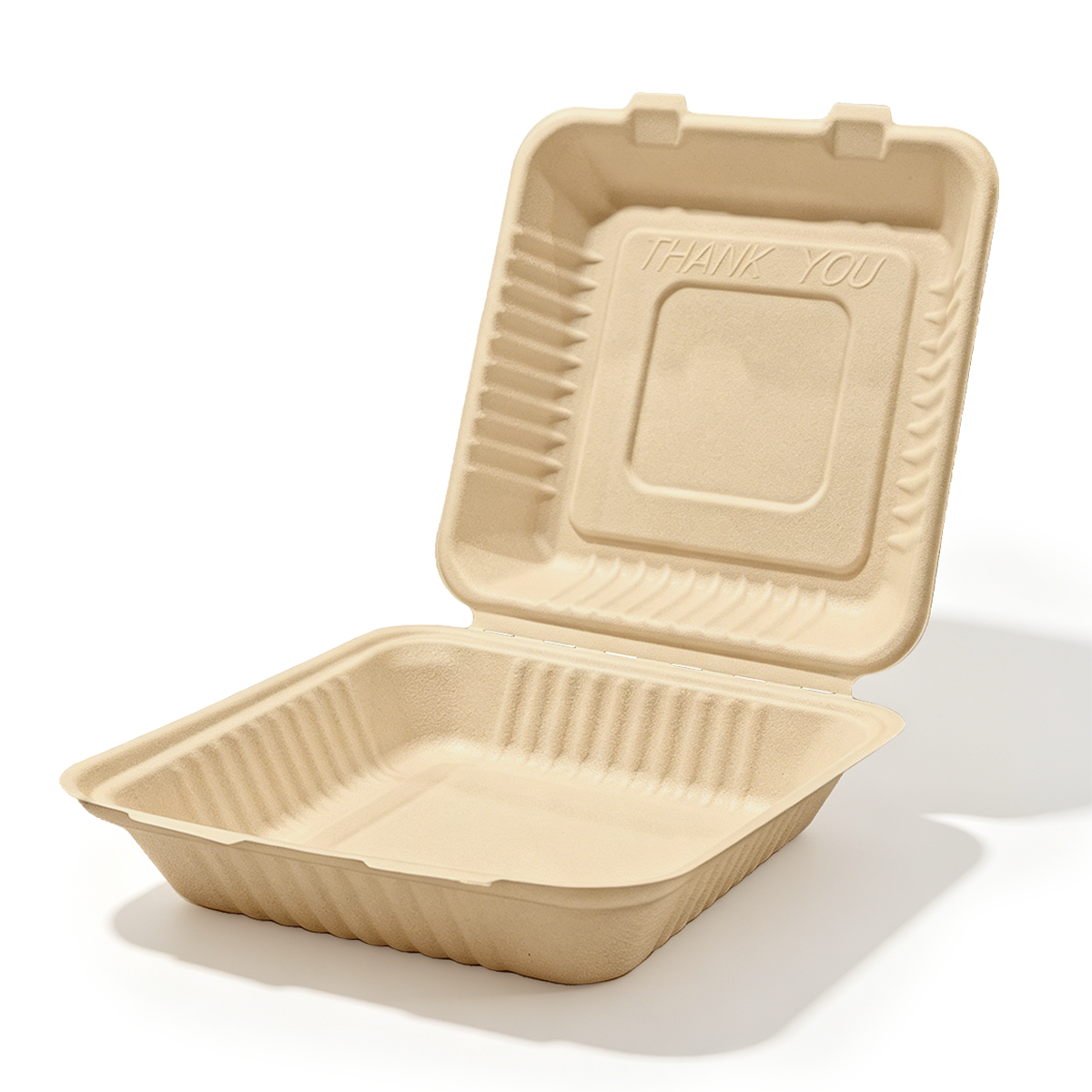 [200ct] 9" x 9" x 3" Sugarcane Bagasse Take-0ut Box | Natural