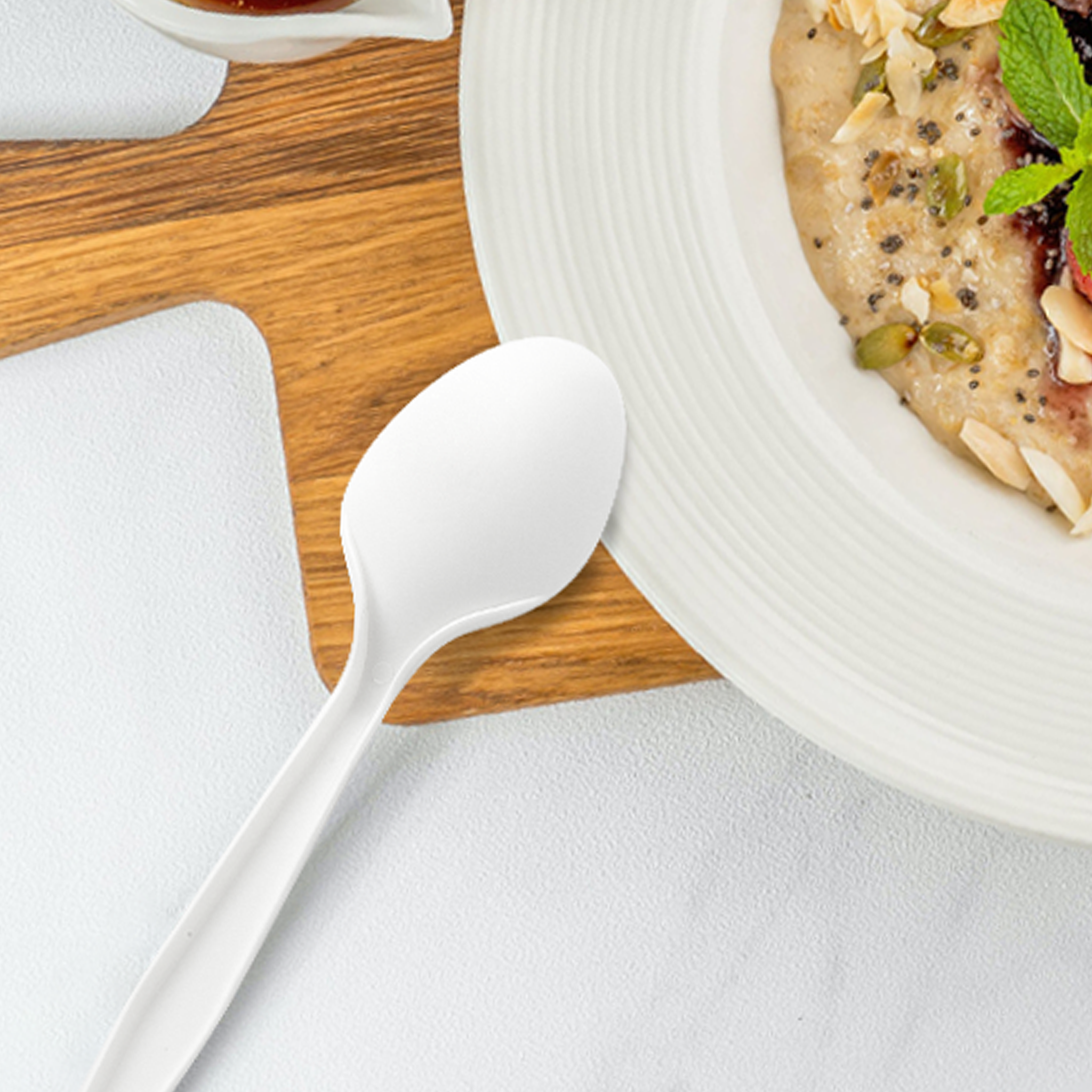 [150ct] Compostable PLA Heavy Weight Tea Spoons | Whtie