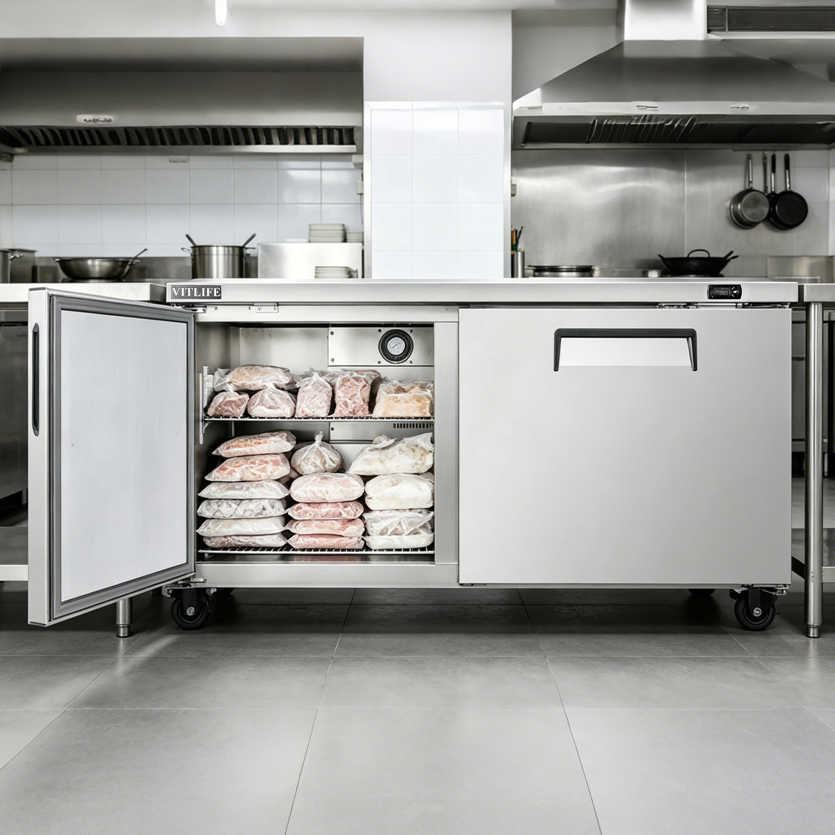 Vitlife Commercial VUC60F 60" 2-Door Reach-In Undercounter Freezer, Stainless Steel, 14.1 cu. ft.