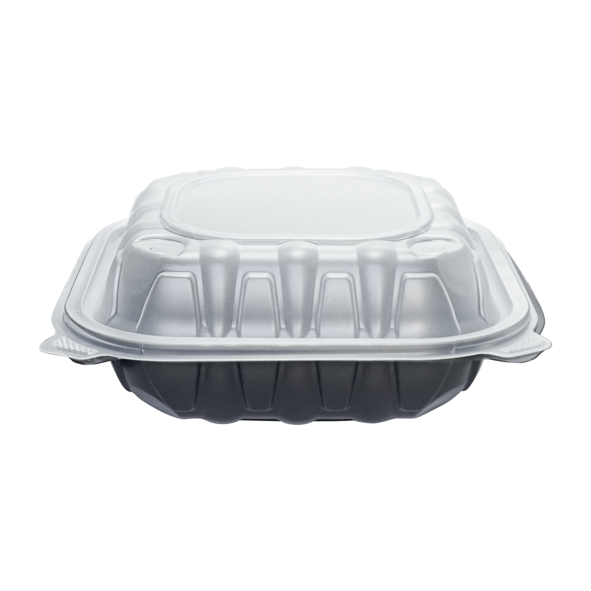[100ct] 9" x 9"  Premium PP Hinged Food Containers | 3-Compartment | Clear and Black