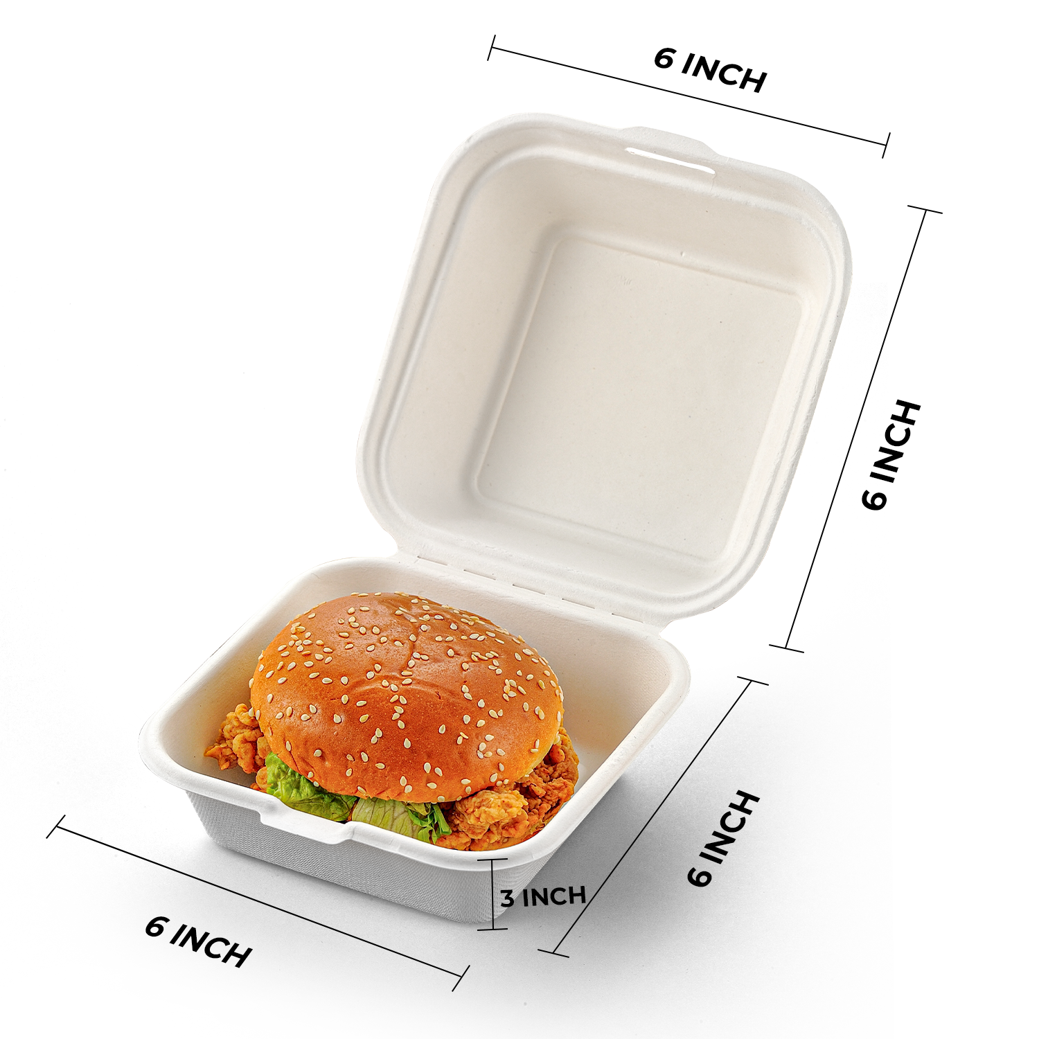 6" x 6" Sugarcane Bagasse Take-0ut Box- 500/Case