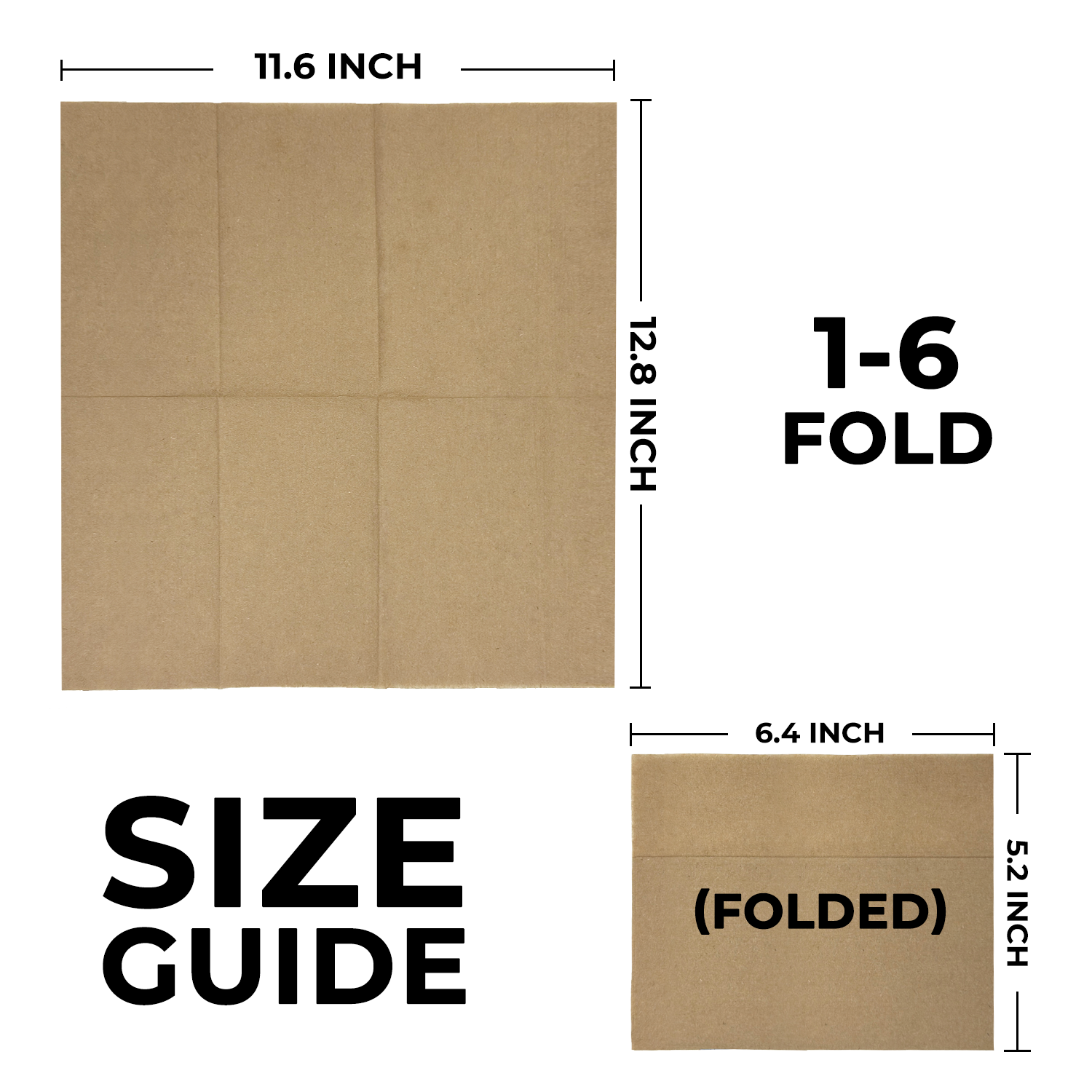 12" x 13"  Kraft 1-Ply 1/6 Fold Interfold Napkins-6,000/Case