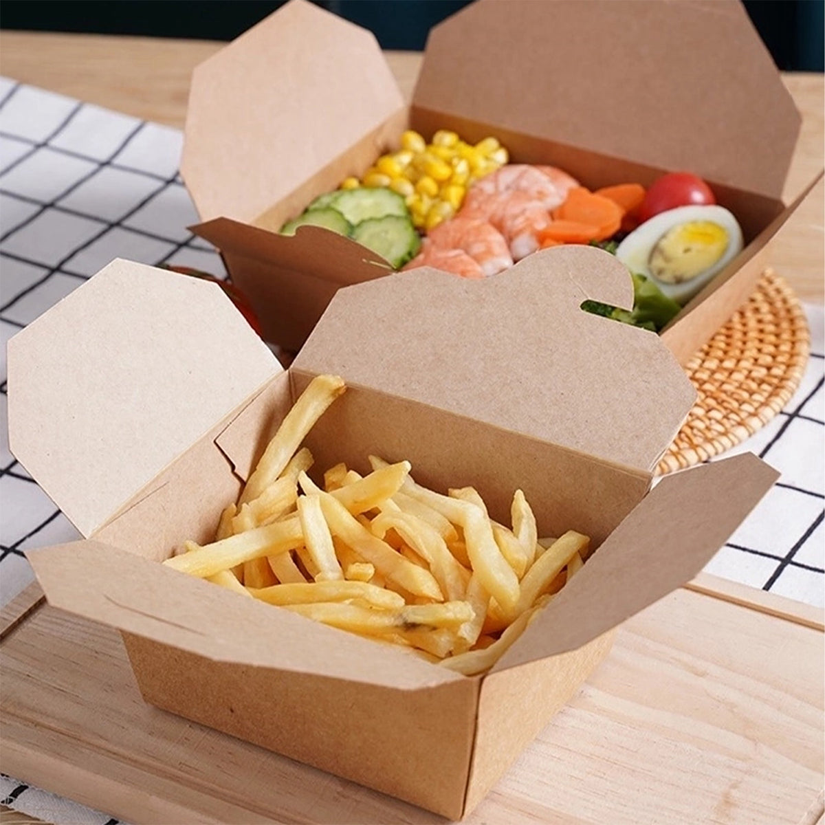 [300ct]  Kraft Microwavable Folded Paper #8 Take-Out Containers | 48oz