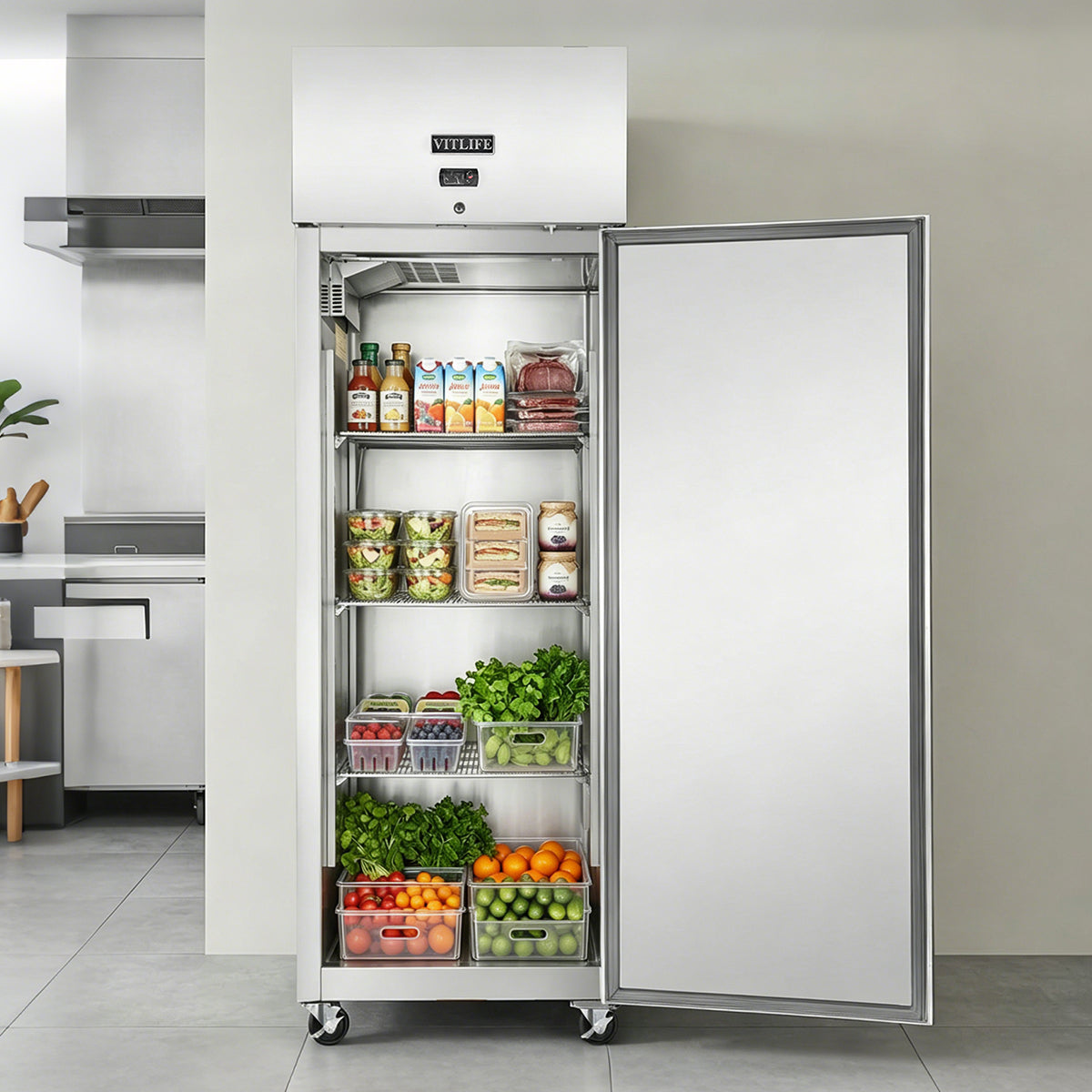 Vitlife Commercial VRT27R 27" 1-Solid Door Reach‑In Refrigerator, 21 cu. ft., Top Mounted Refrigeration