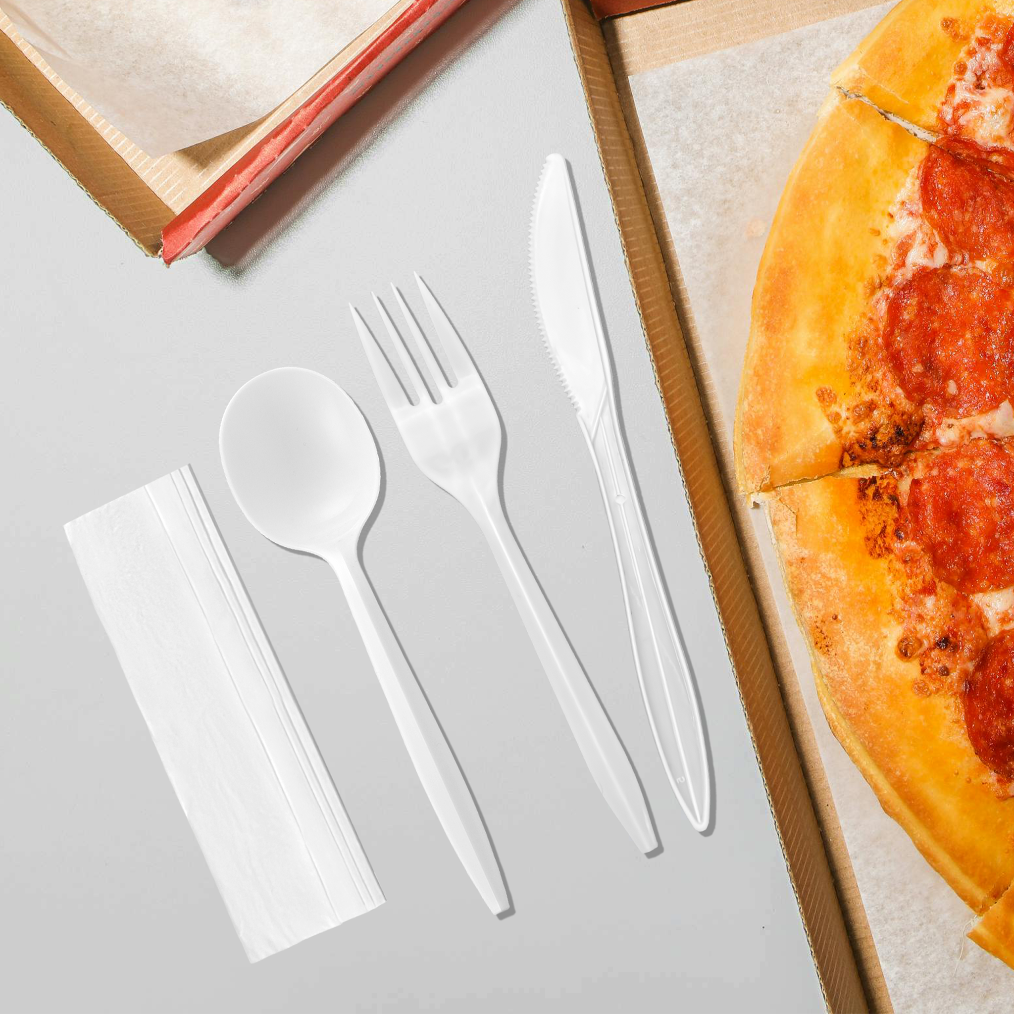 [400ct] PP Plastic Medium Weight  Cutlery Kits (Knife,Fork,Soup Spoon,Napkin) | White