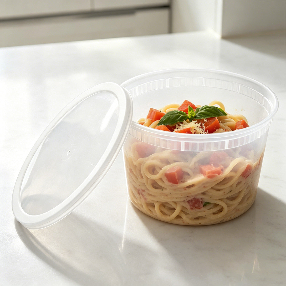 [120ct] 64 oz PP Plastic Heavy Duty Deli Containers with Lids | Microwavable | Clear