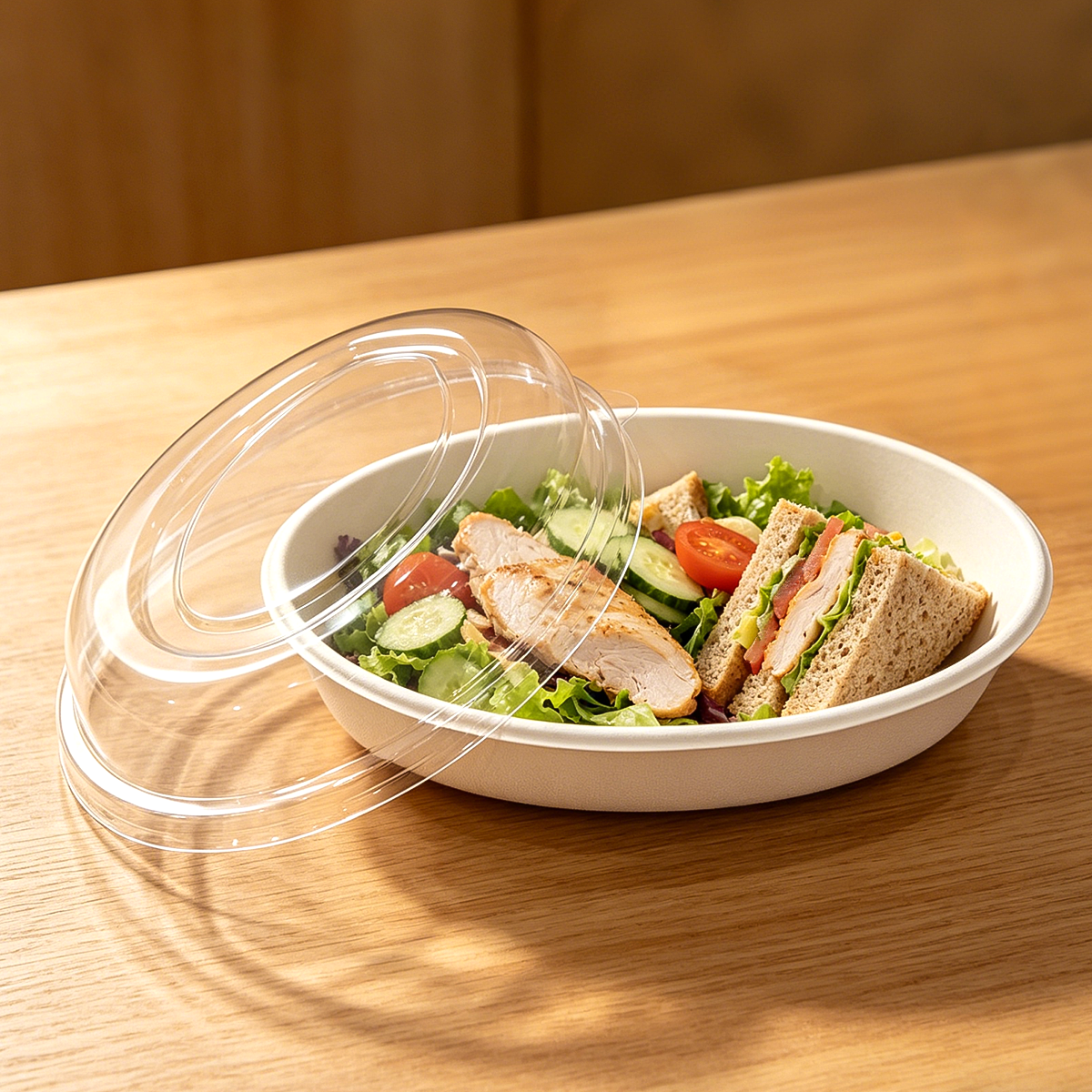 [300ct] PET Dome Lids for 26 oz. Bagasse Oval Bowls | Clear