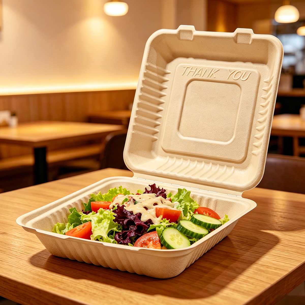 [200ct] 9" x 9" x 3" Sugarcane Bagasse Take-0ut Box | Natural