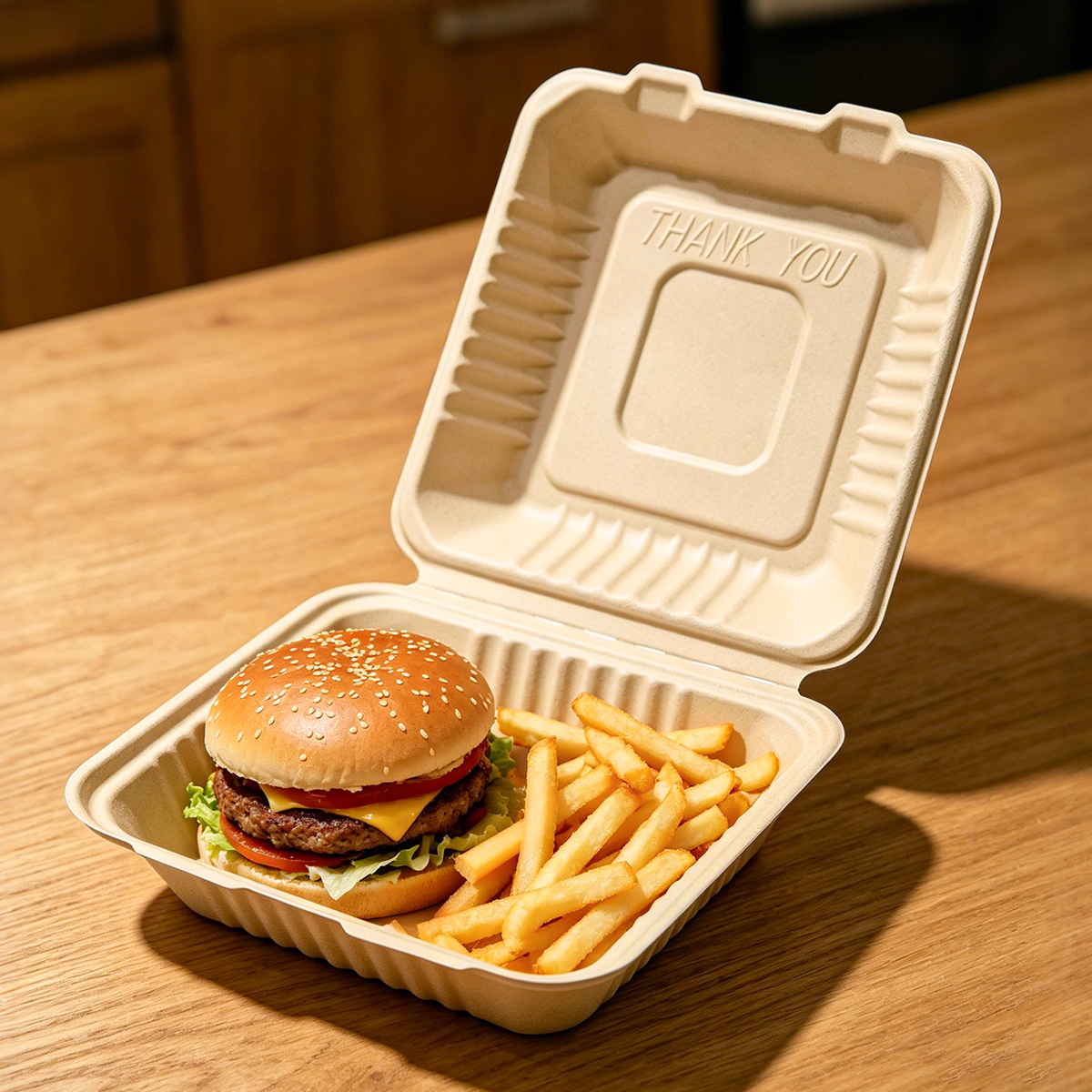 [200ct] 8" x 8"  x 3"Sugarcane Bagasse Take-0ut Box | Natural