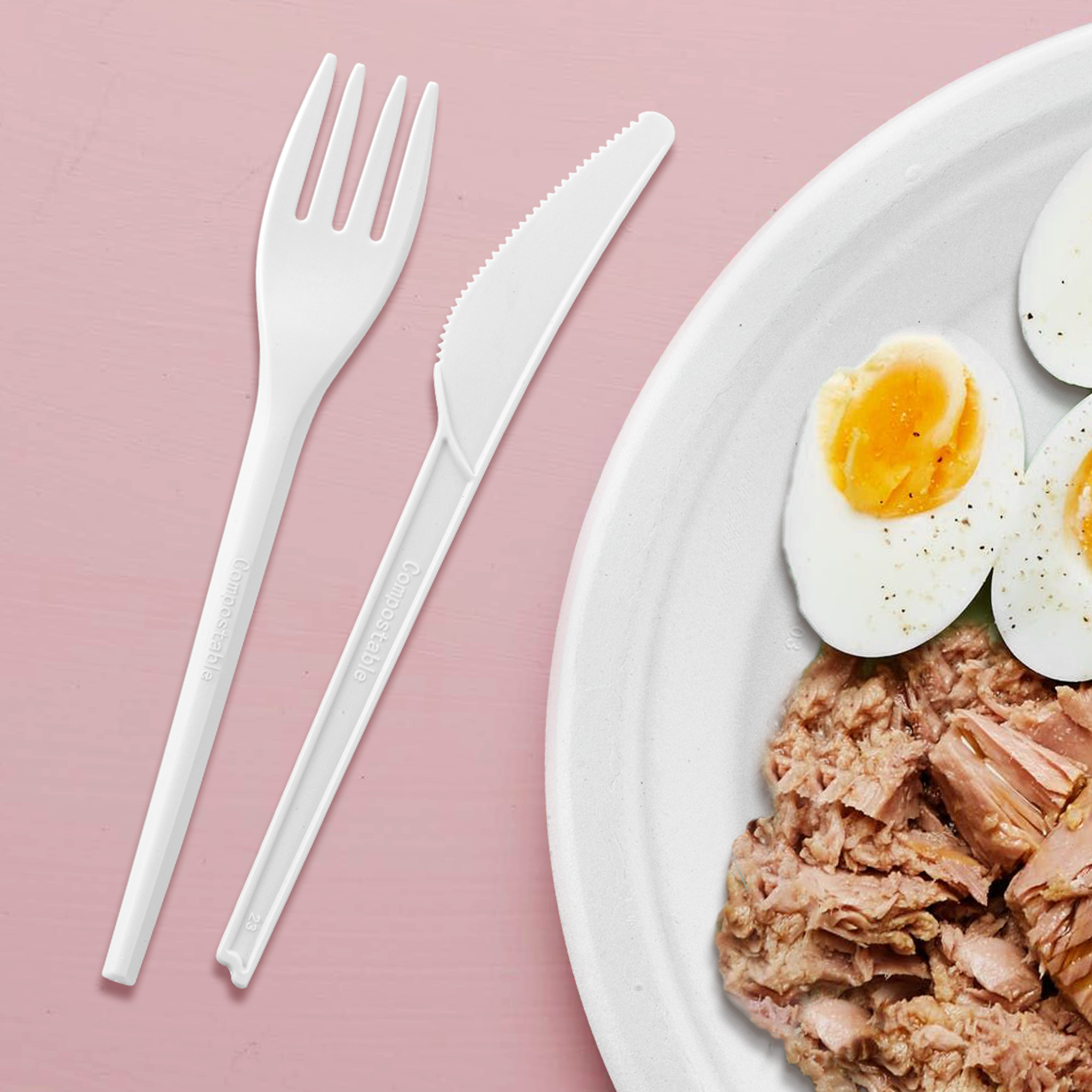 [250ct] PLA Heavy Weight Cutlery Kits (Knife, Fork, Napkin) | White