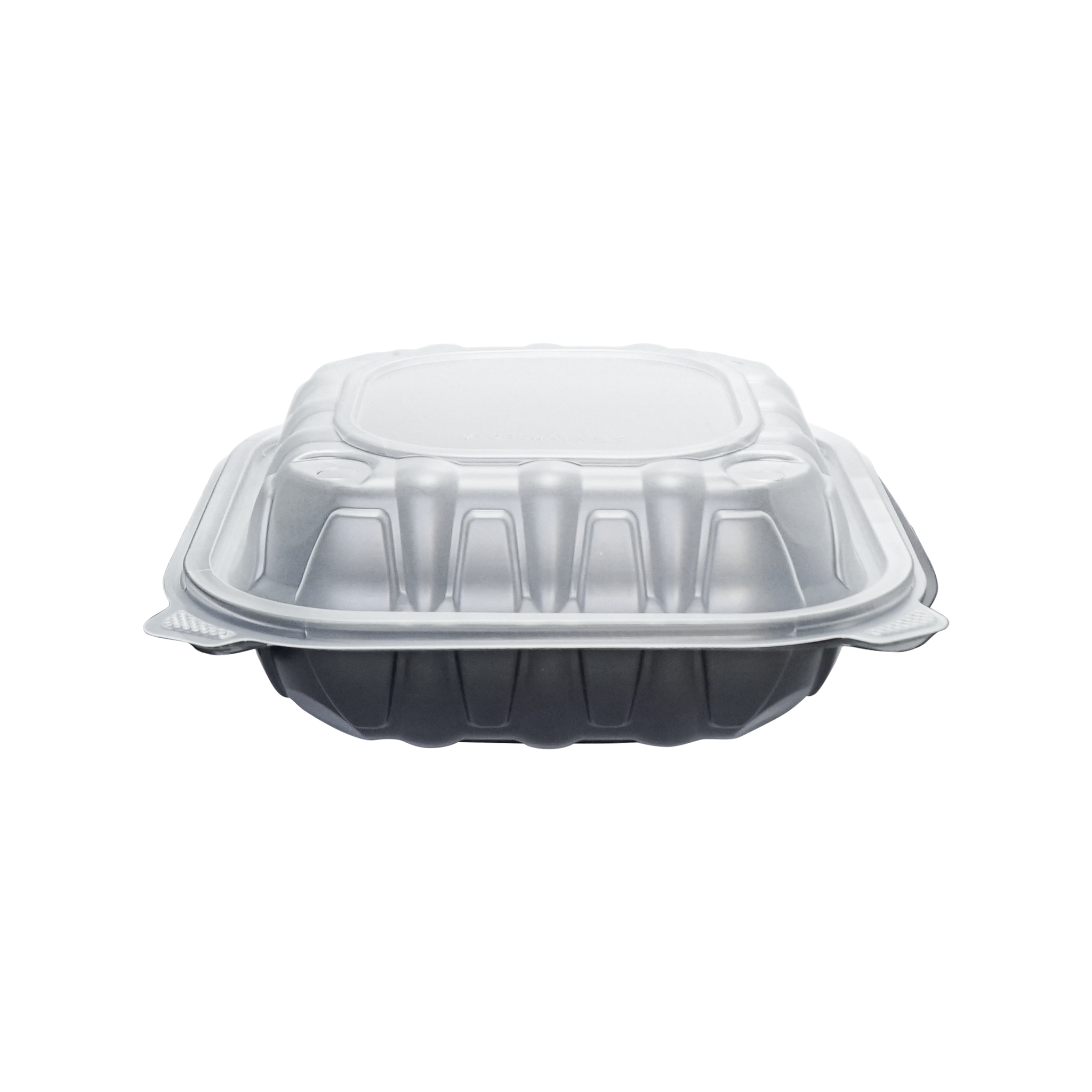 [100ct] 8" x 8"  Premium PP Hinged Food Containers | 3-Compartment | Clear and Black