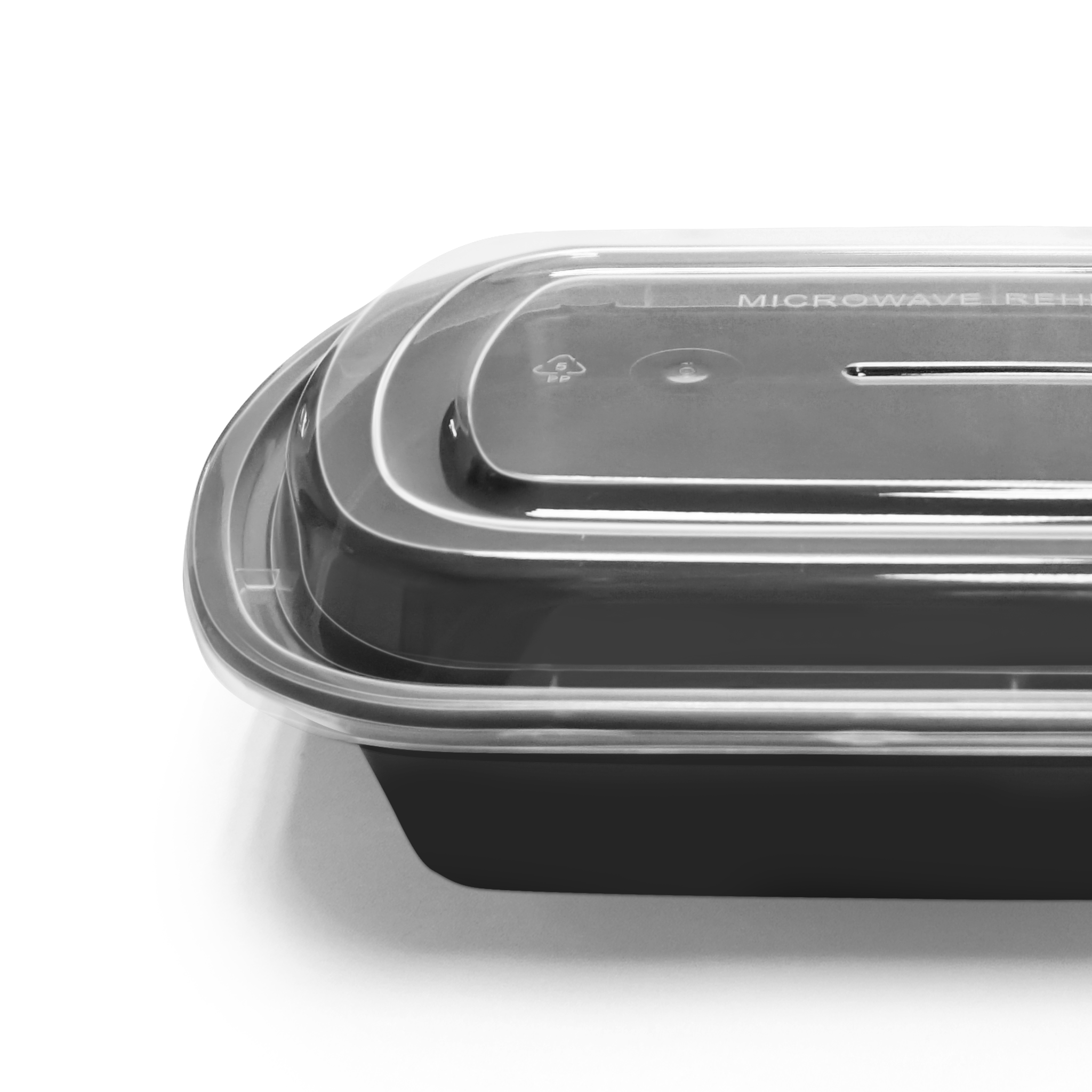 [150ct] 28oz PP Plastic Microwavable Rectangular Food Containers & Lids | Black