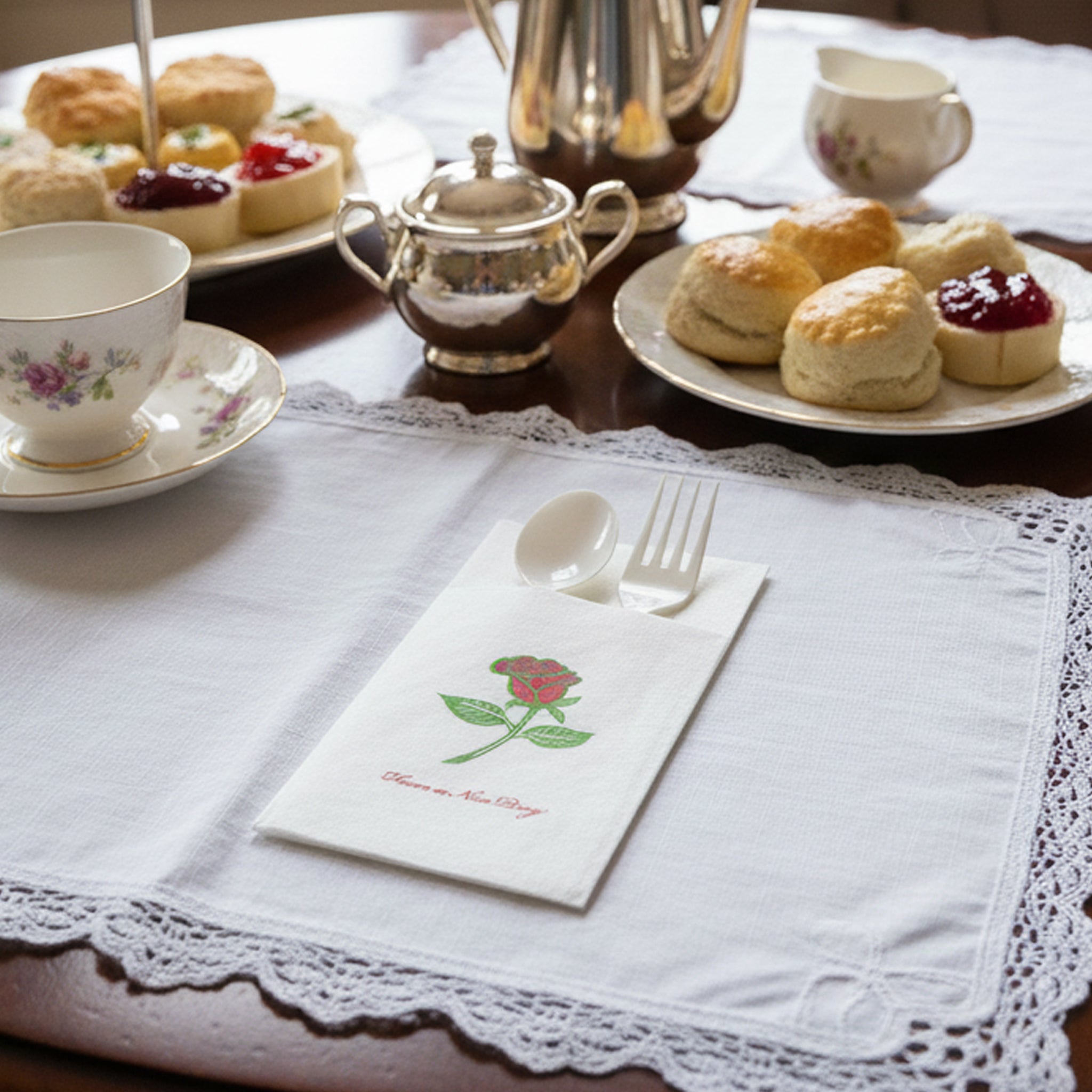 [1,000ct] 15.75" x 17"  Rose Pattern Airlaid Paper | 1/8 Fold | White