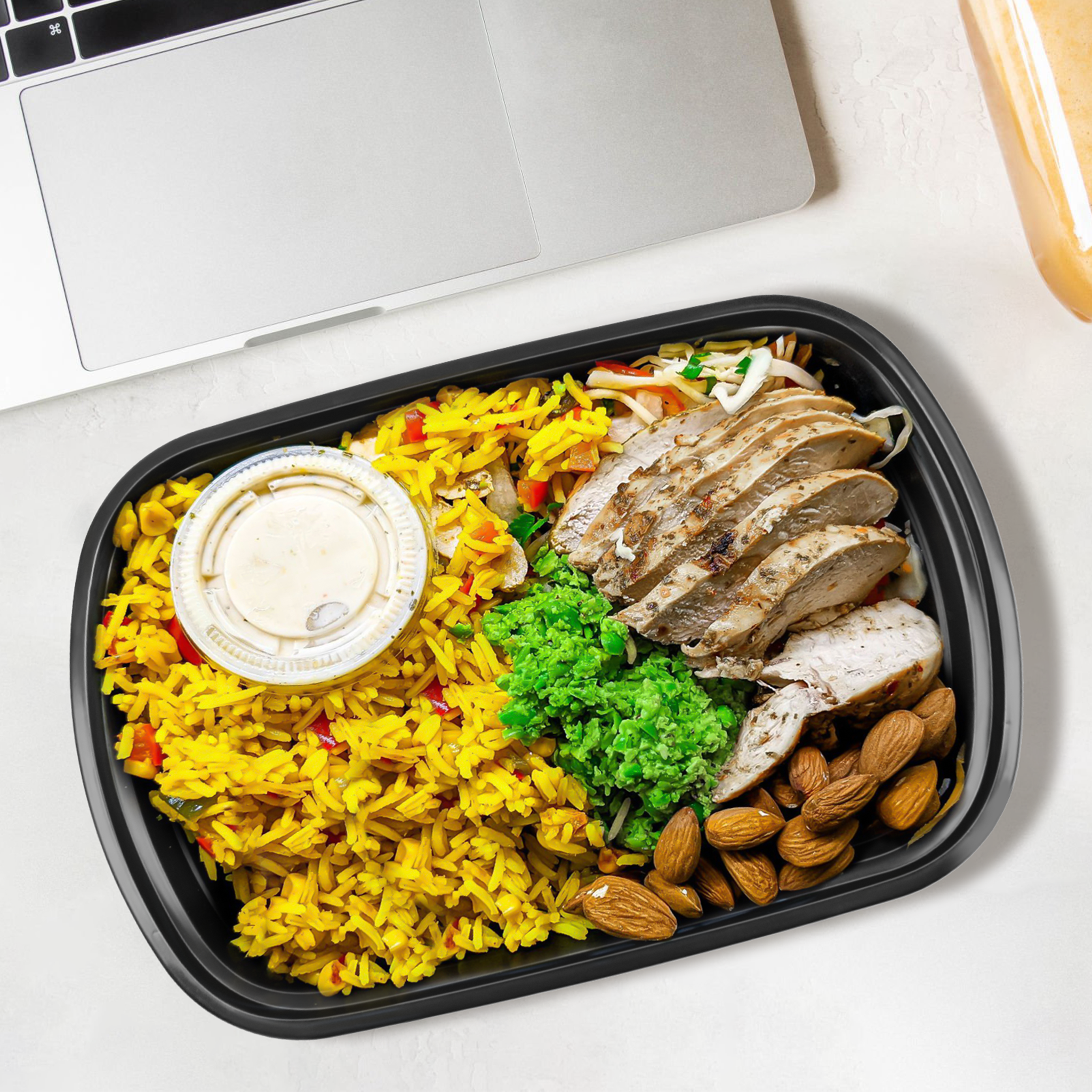 [150ct] 24oz PP Plastic Microwavable Rectangular Food Containers & Lids | Black