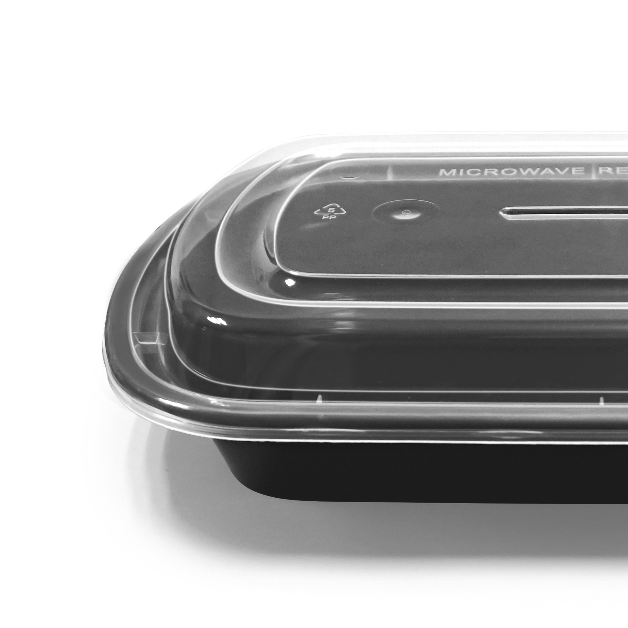 [150ct] 24oz PP Plastic Microwavable Rectangular Food Containers & Lids | Black