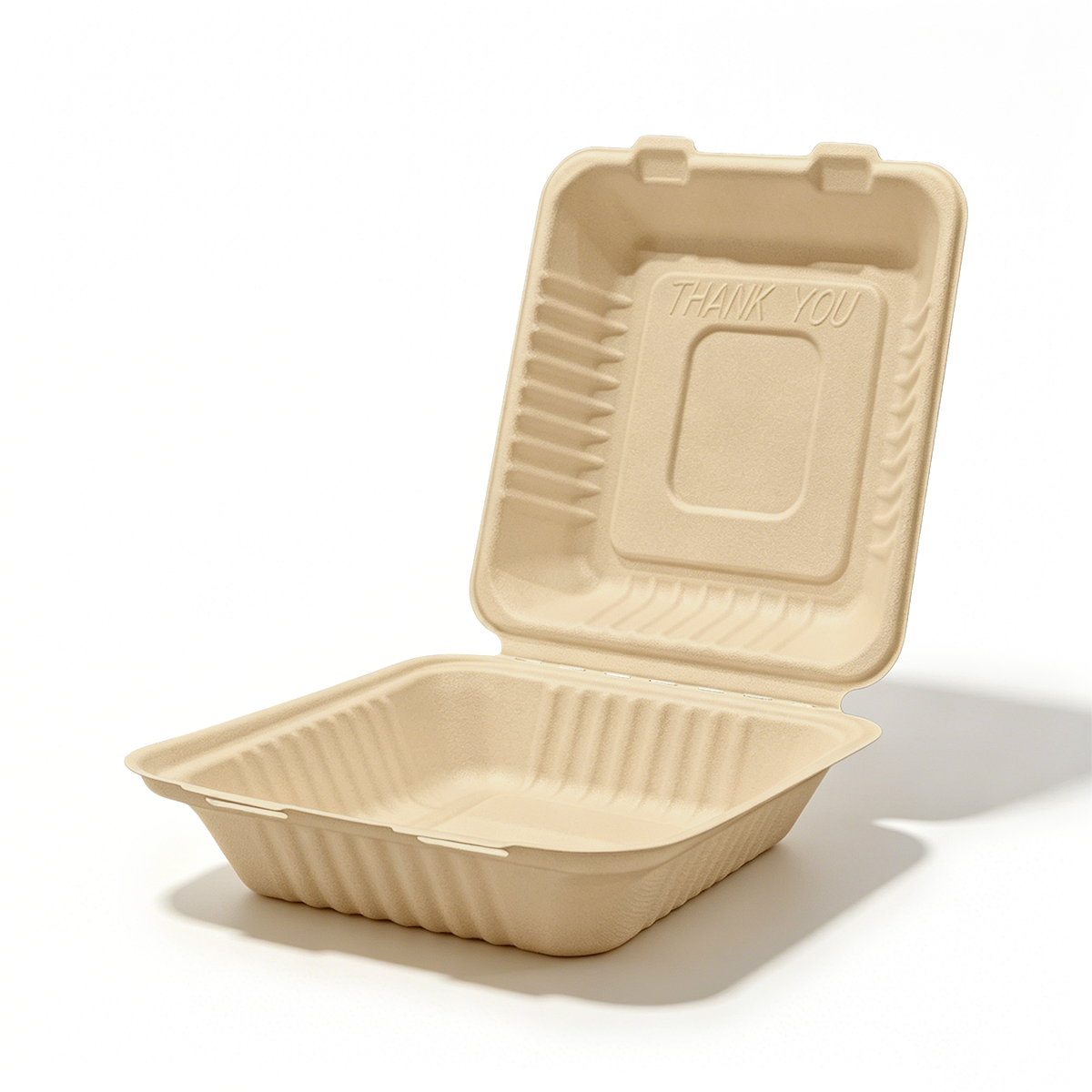 [200ct] 8" x 8"  x 3"Sugarcane Bagasse Take-0ut Box | Natural
