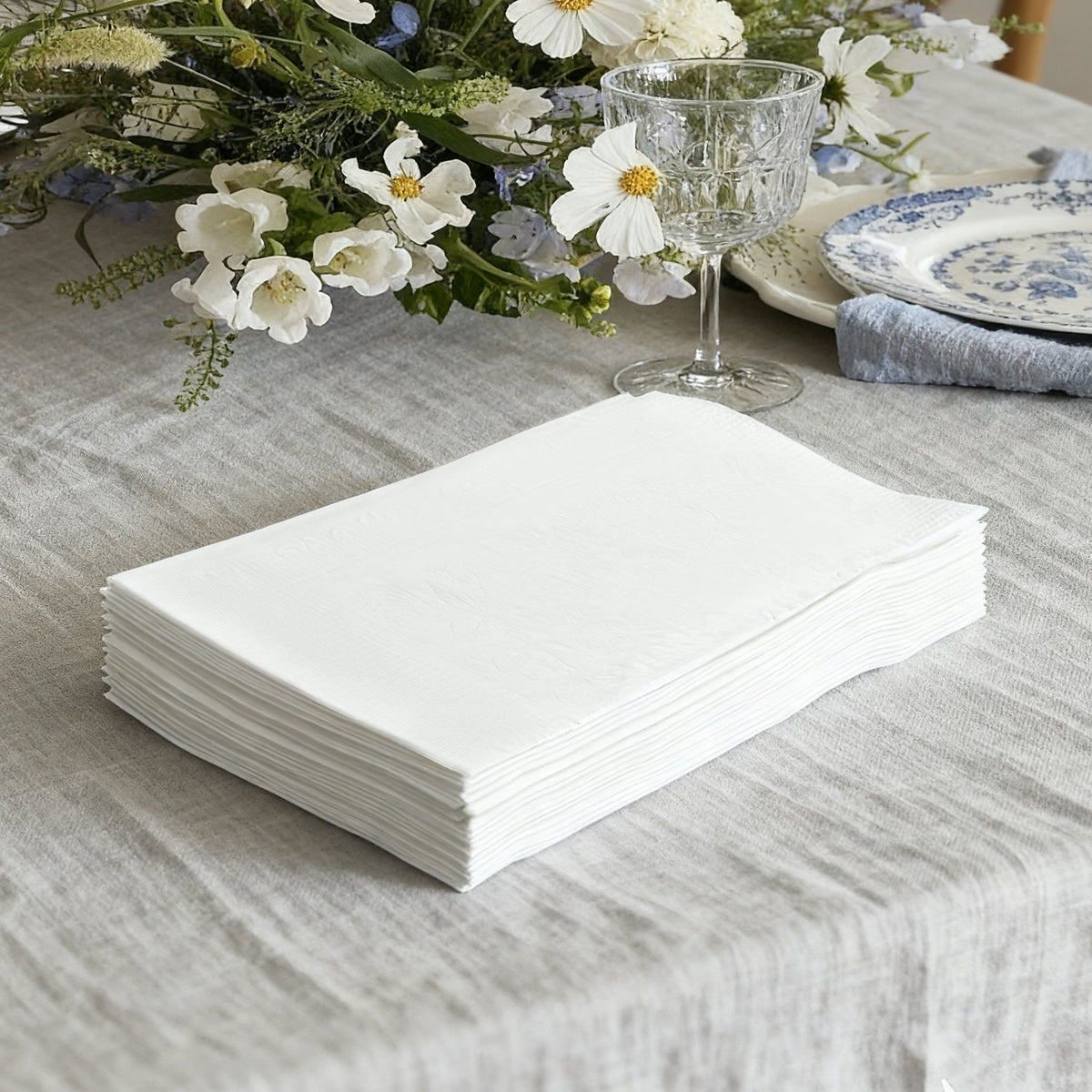 [3,000ct] 15" x 17" 2-Ply Premium Dinner Napkins | 1/8 Fold | White - Biocean by Danube BlueBiocean