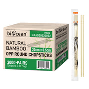 [3,000ct] 7.8" Plastic Wrapped Bamboo Round Chopsticks - Biocean by Danube BlueBiocean