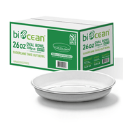 [300ct] 26oz Compostable Bagasse Bowls | Oval | White - Biocean by Danube BlueBiocean