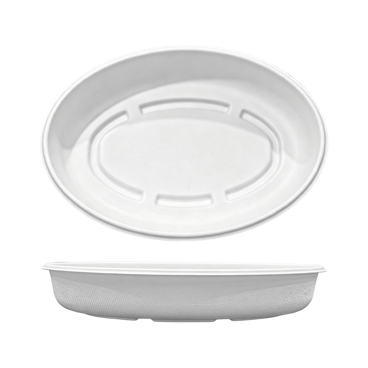 [300ct] 26oz Compostable Bagasse Bowls | Oval | White - Biocean by Danube BlueBiocean
