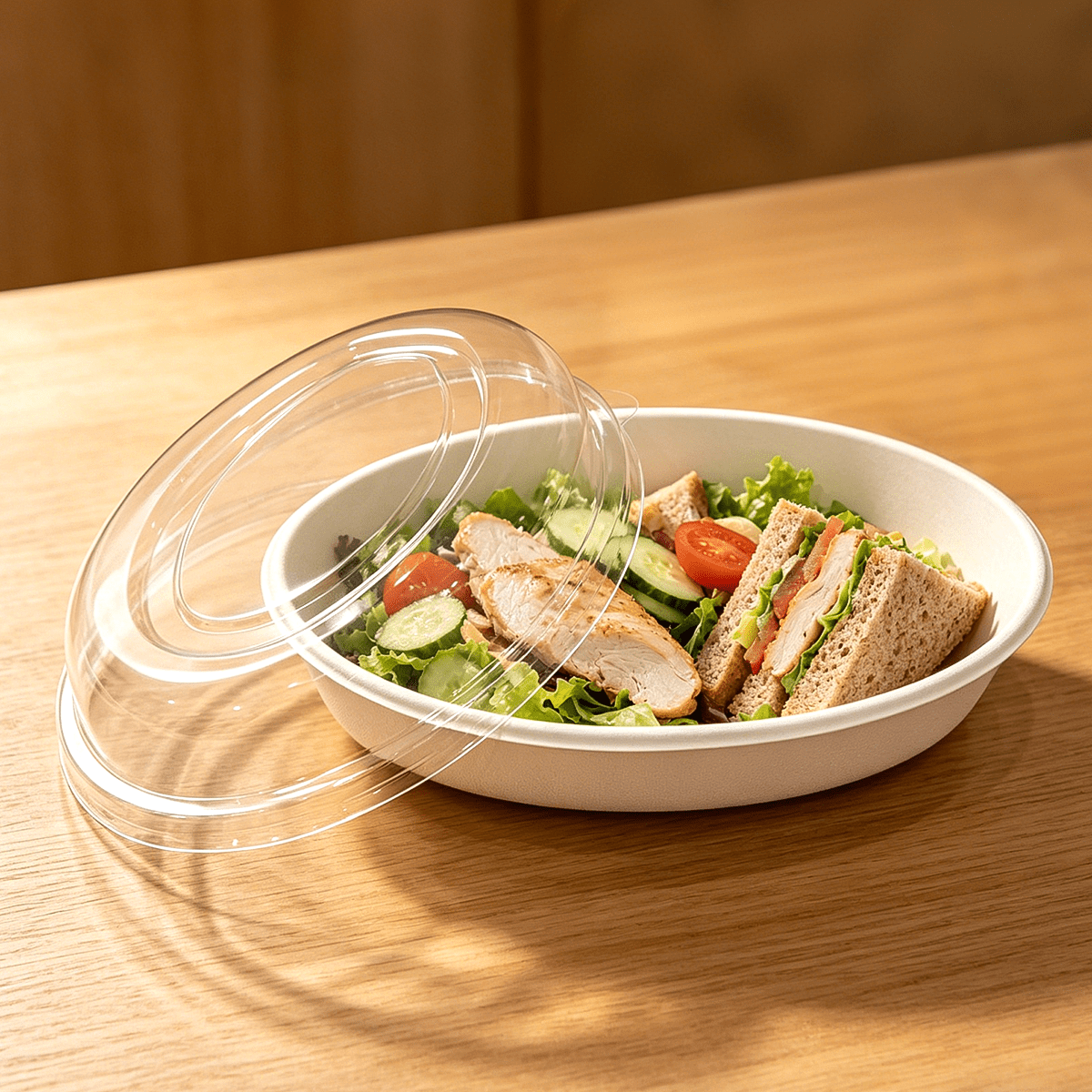 [300ct] PET Dome Lids for 26 oz. Bagasse Oval Bowls | Clear - Biocean by Danube BlueBiocean