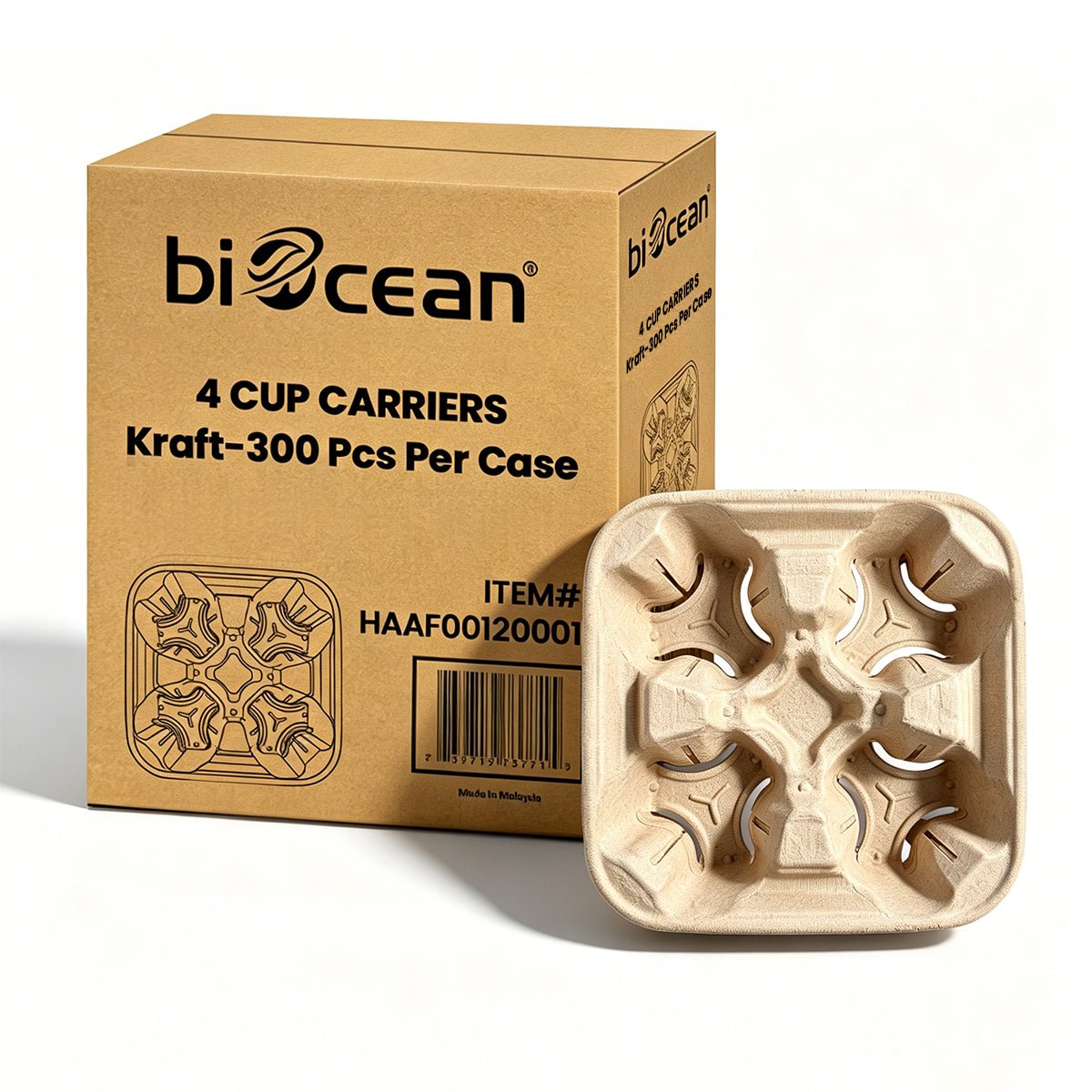 [300ct] Pulp Fiber Drink Carrier | Hold 4 Cups | 8 - 32oz - Biocean by Danube BlueBiocean