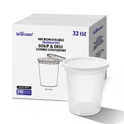 [240ct] 32oz PP Plastic Deli Containers with Lids | Clear