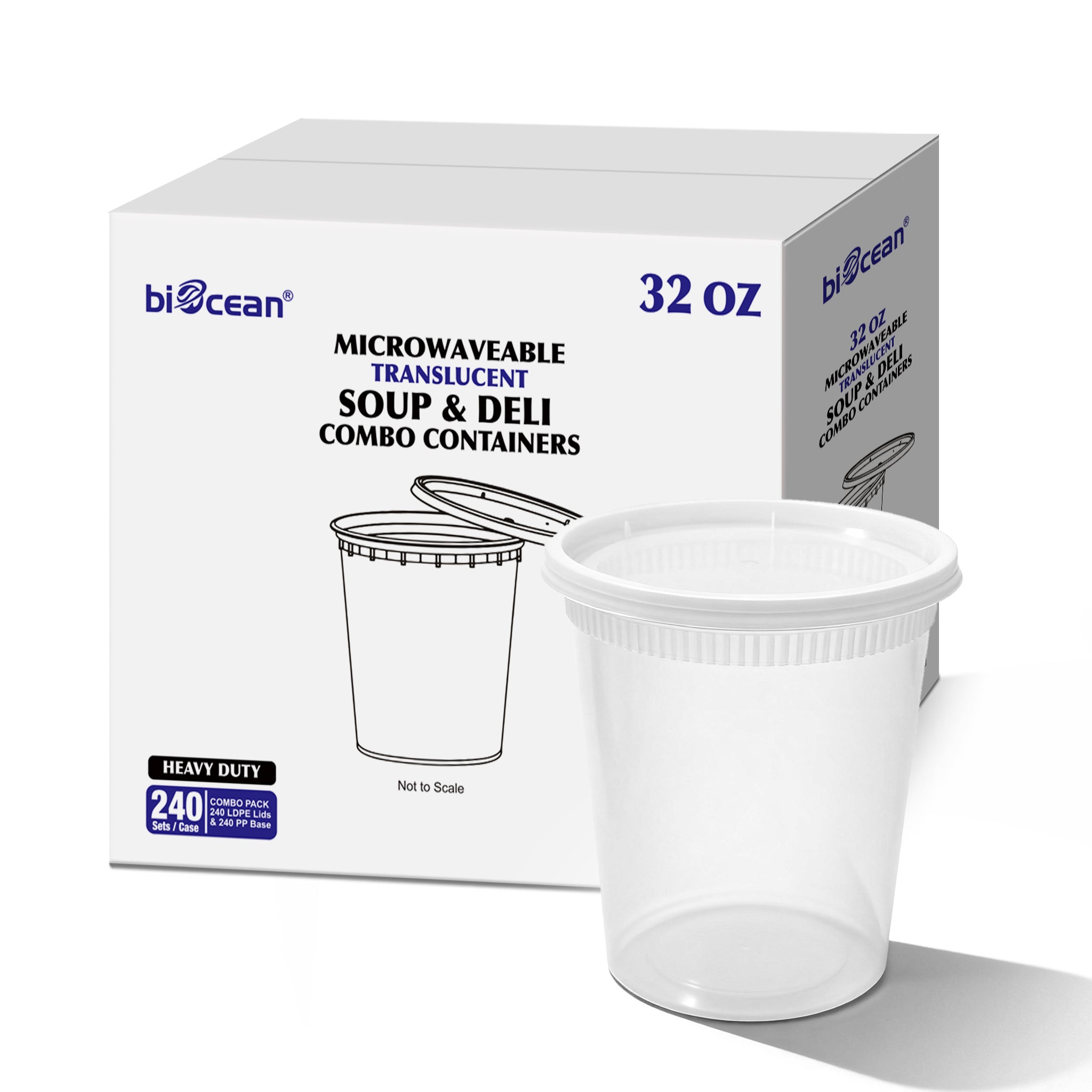 [240ct] 32oz PP Plastic Deli Containers with Lids | Clear