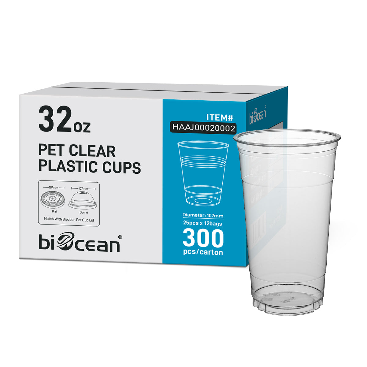 [300 ct] 32 oz PET Cold Cups | 107mm | Clear