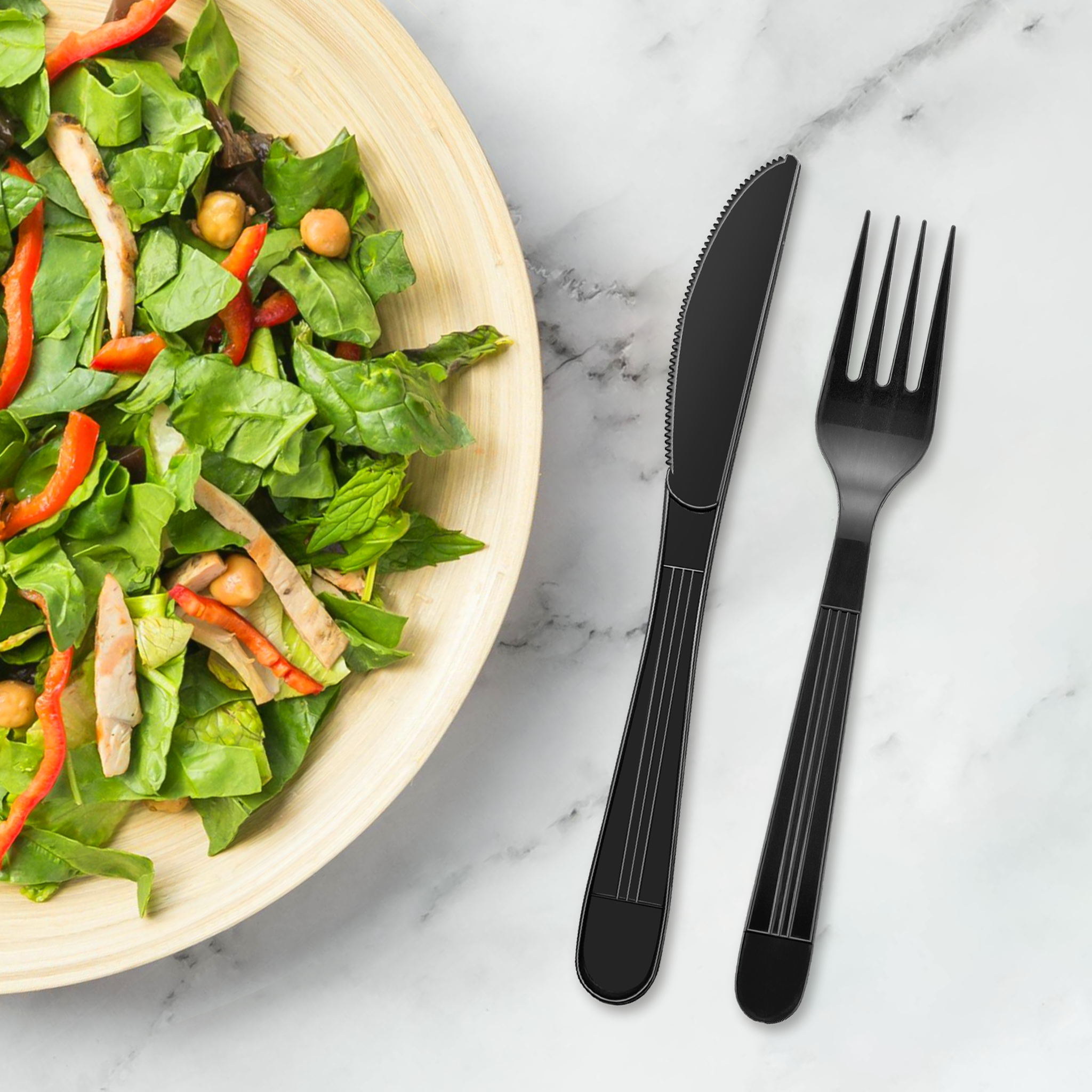 [250ct] PP Plastic Heavy Weight Cutlery Kits(Knife, Fork, Napkin, Salt and Pepper) | Black