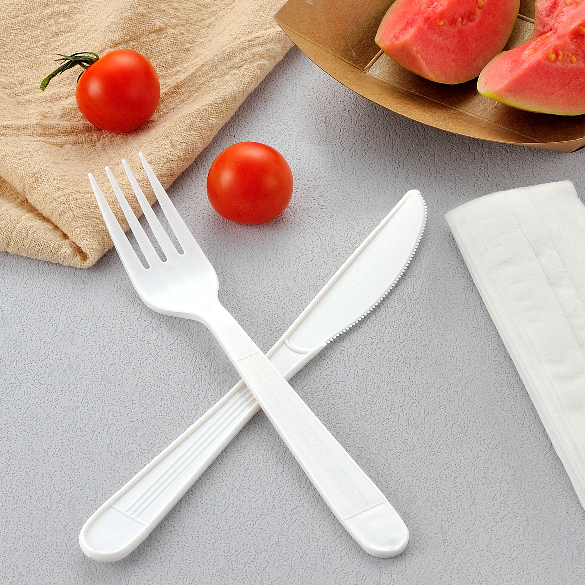 [500ct] PP Plastic Heavy Weight Cutlery Kits (Knife, Fork, Napkin) | White