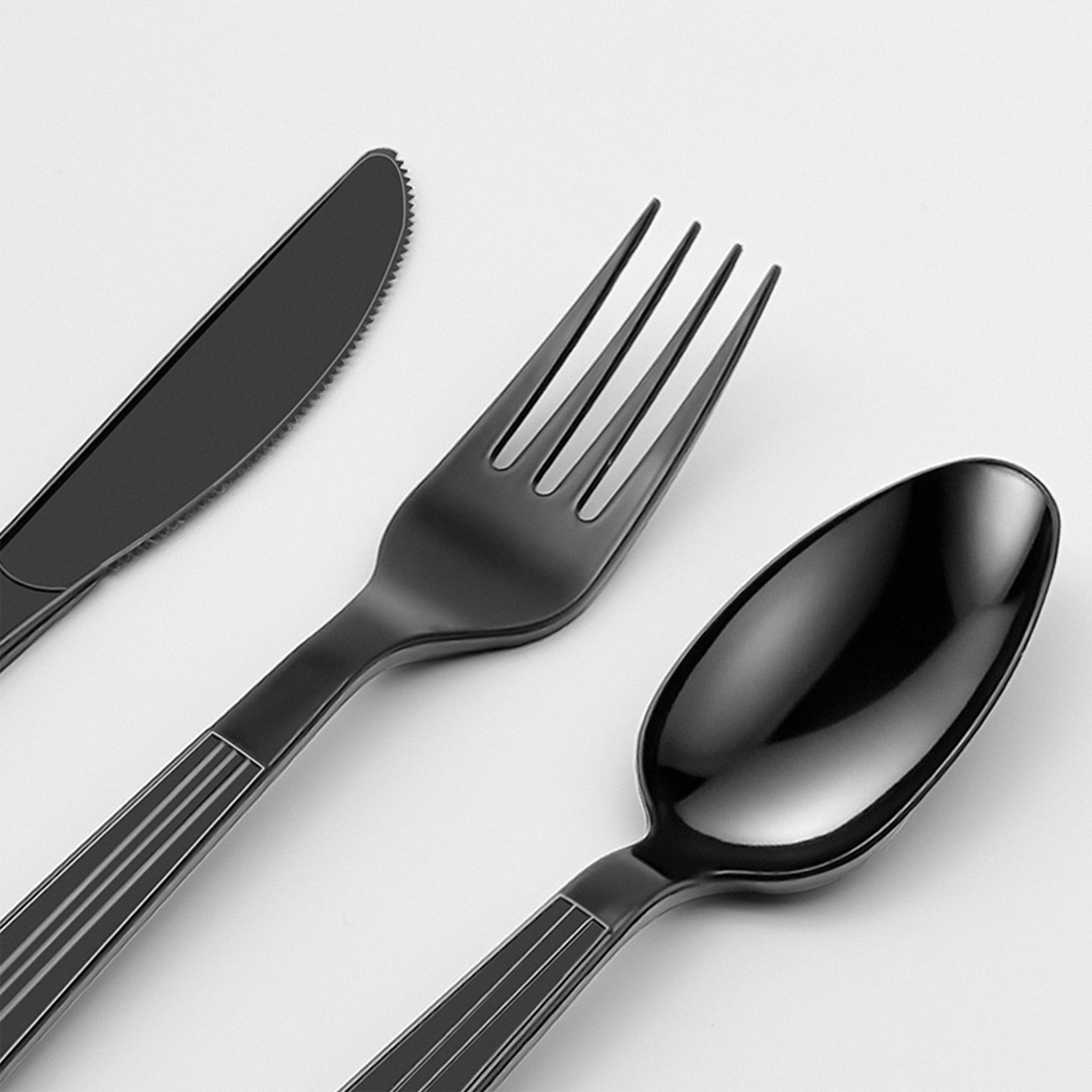 [250ct] PP Plastic Heavy Weight Cutlery Kits(Knife, Fork, Tea Spoon, Napkin) | Black