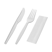 [250ct] PLA Heavy Weight Cutlery Kits (Knife, Fork, Napkin) | White
