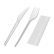[250ct] PLA Heavy Weight Cutlery Kits (Knife, Fork, Napkin) | White