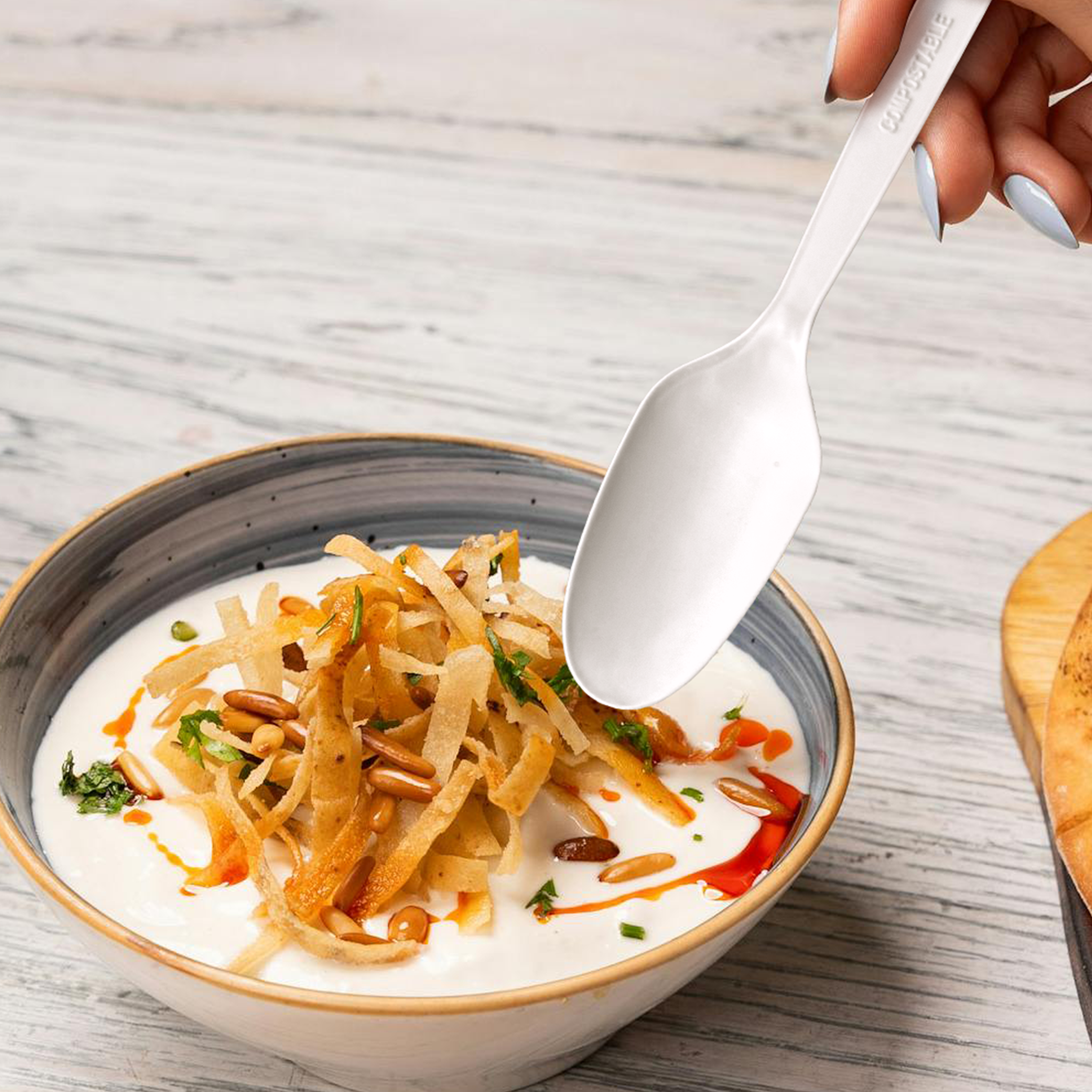 [500ct] PLA Heavy Weight Tea Spoons with a Free Eco Bag | White