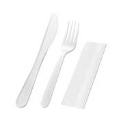 [500ct] PP Plastic Heavy Weight Cutlery Kits (Knife, Fork, Napkin) | White