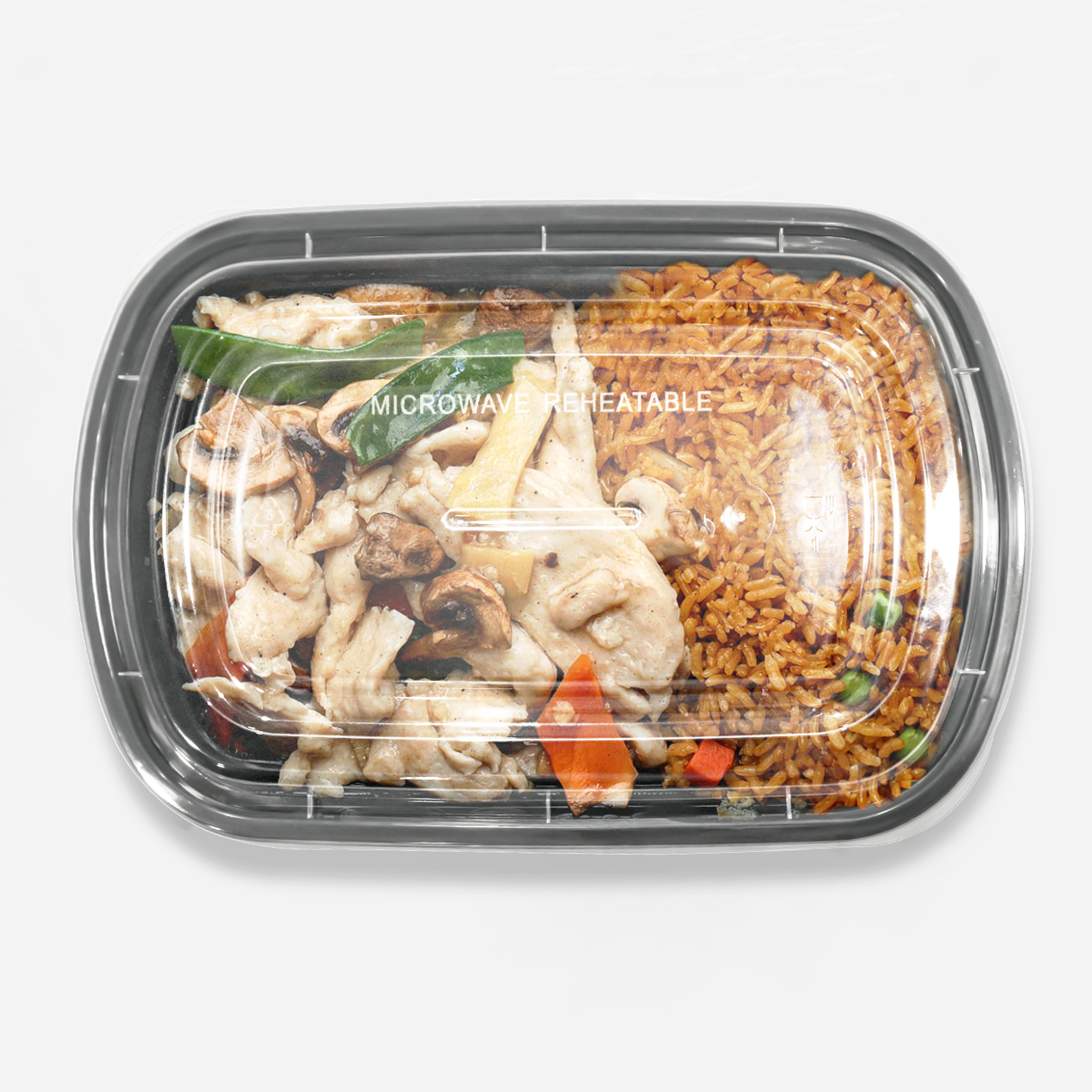 [150ct] 24oz PP Plastic Microwavable Rectangular Food Containers & Lids | Black